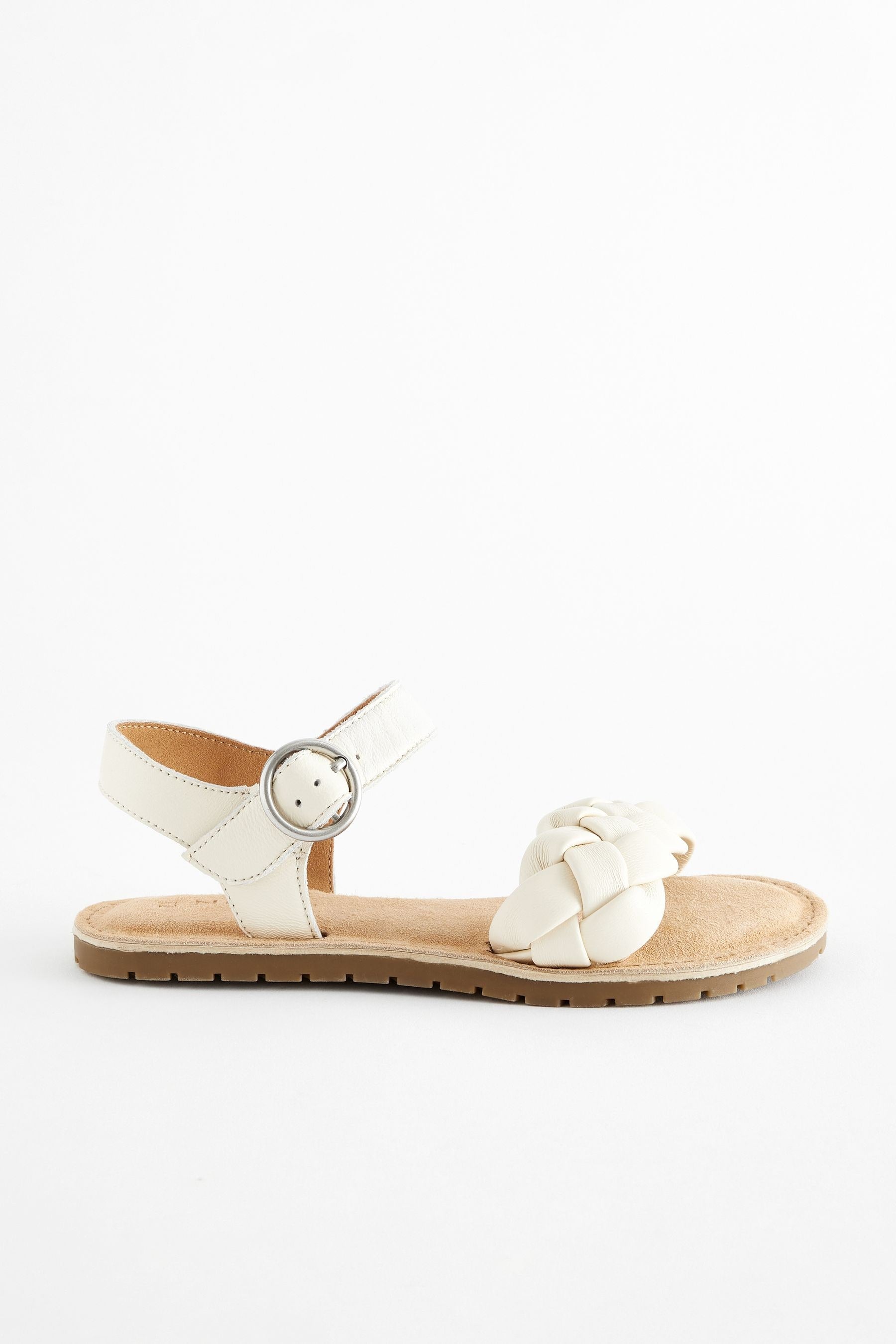 White Leather Plaited Sandals