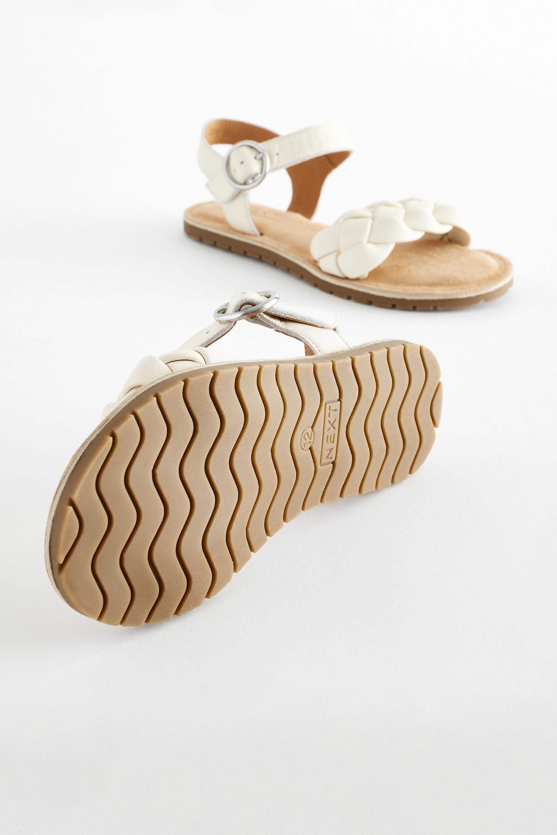 White Leather Plaited Sandals