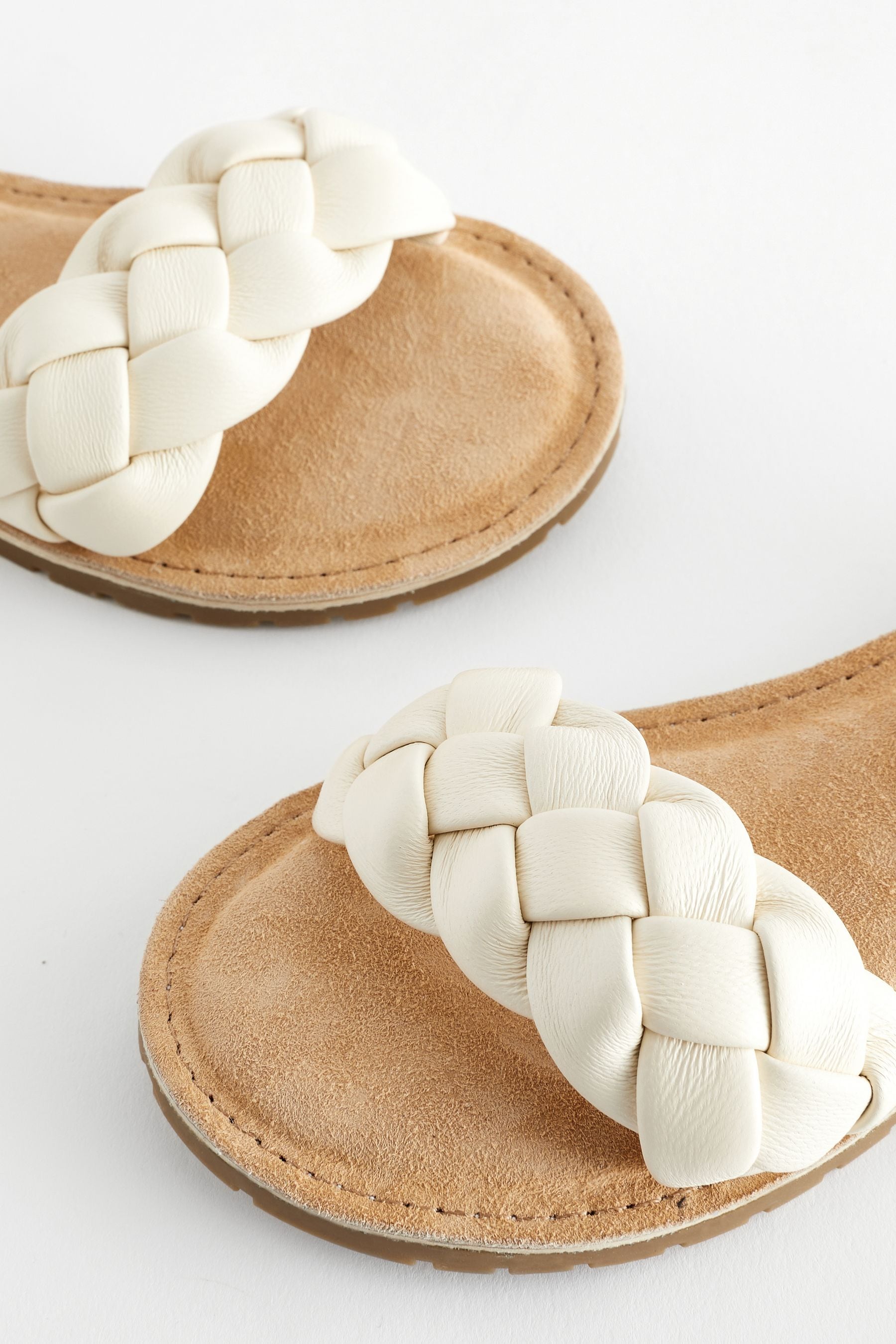 White Leather Plaited Sandals