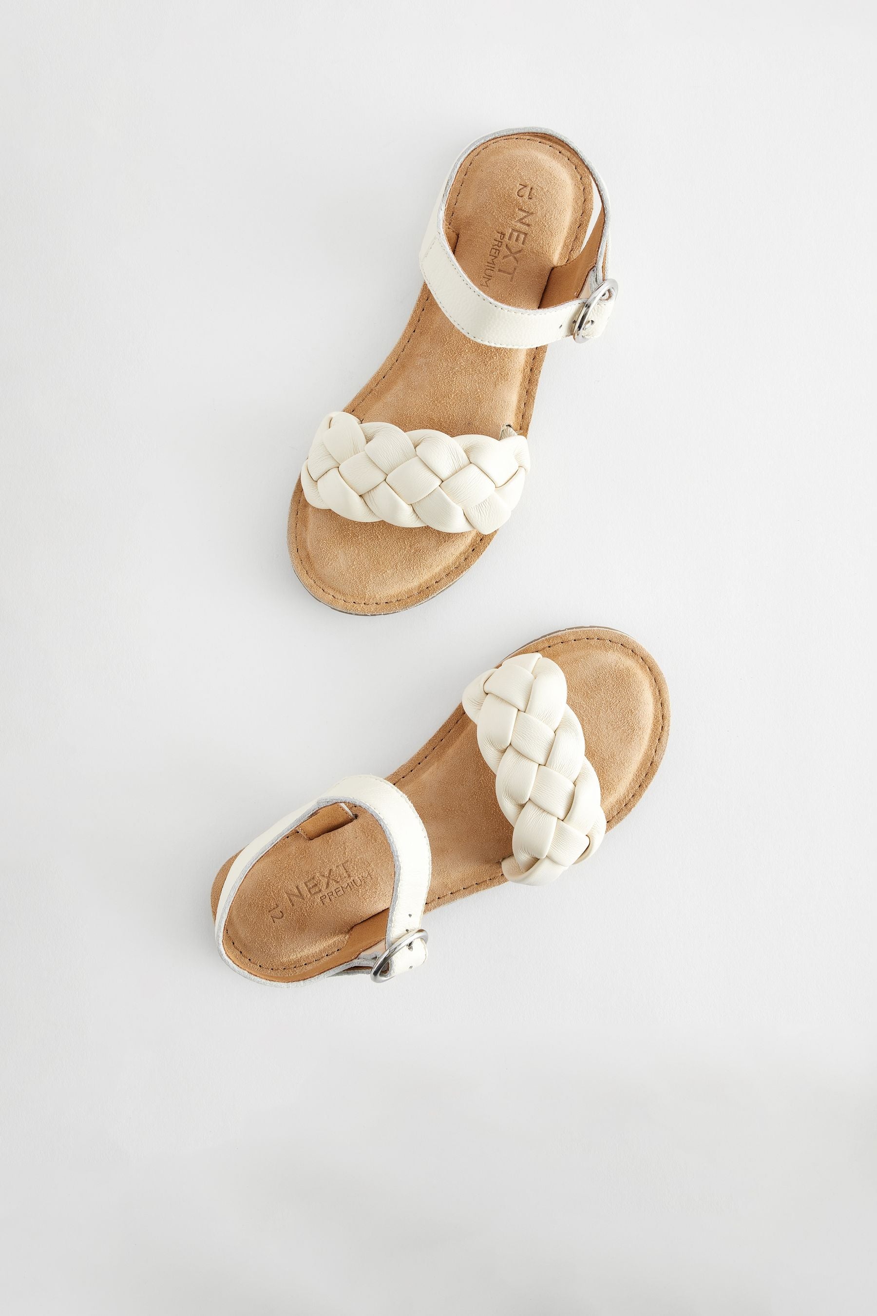 White Leather Plaited Sandals