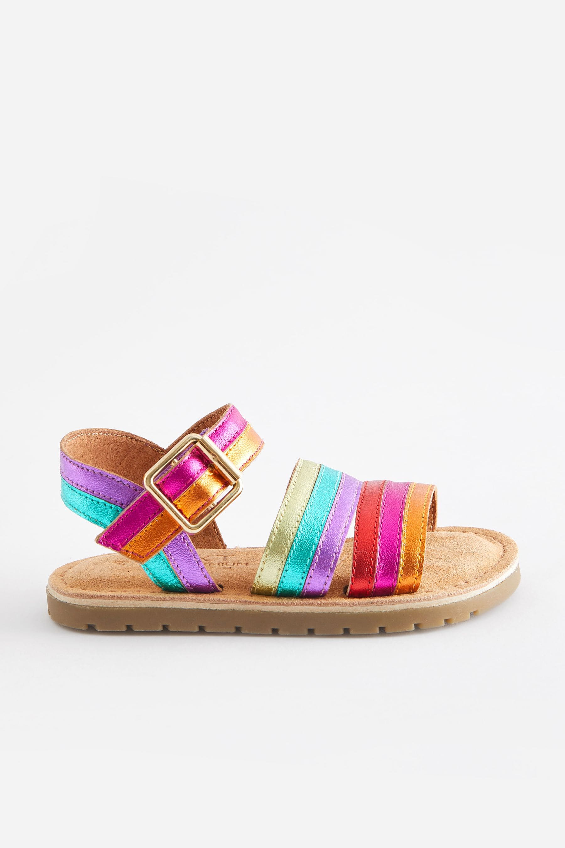 Multi Wide Fit (G) Leather Stripe Sandals