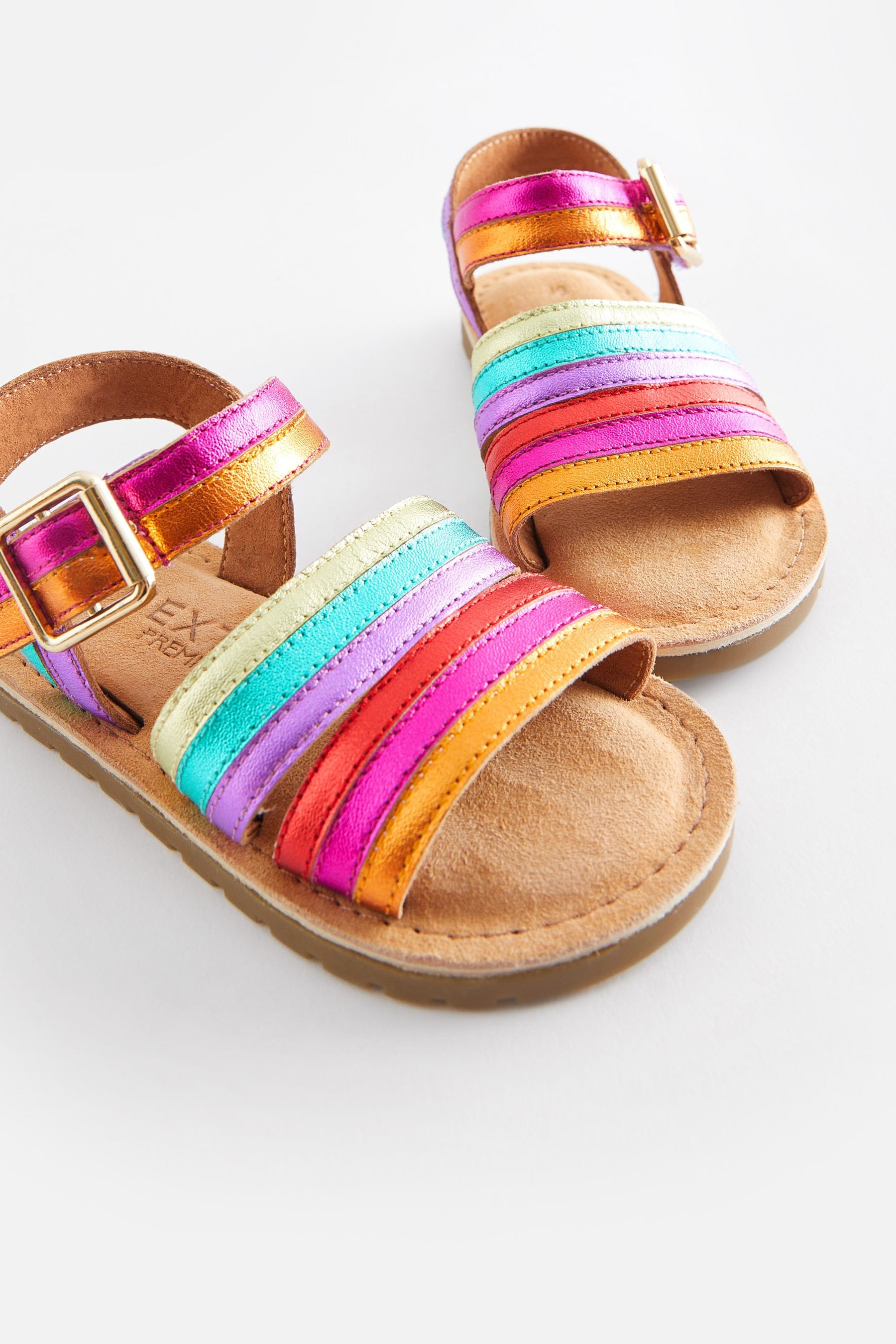 Multi Wide Fit (G) Leather Stripe Sandals