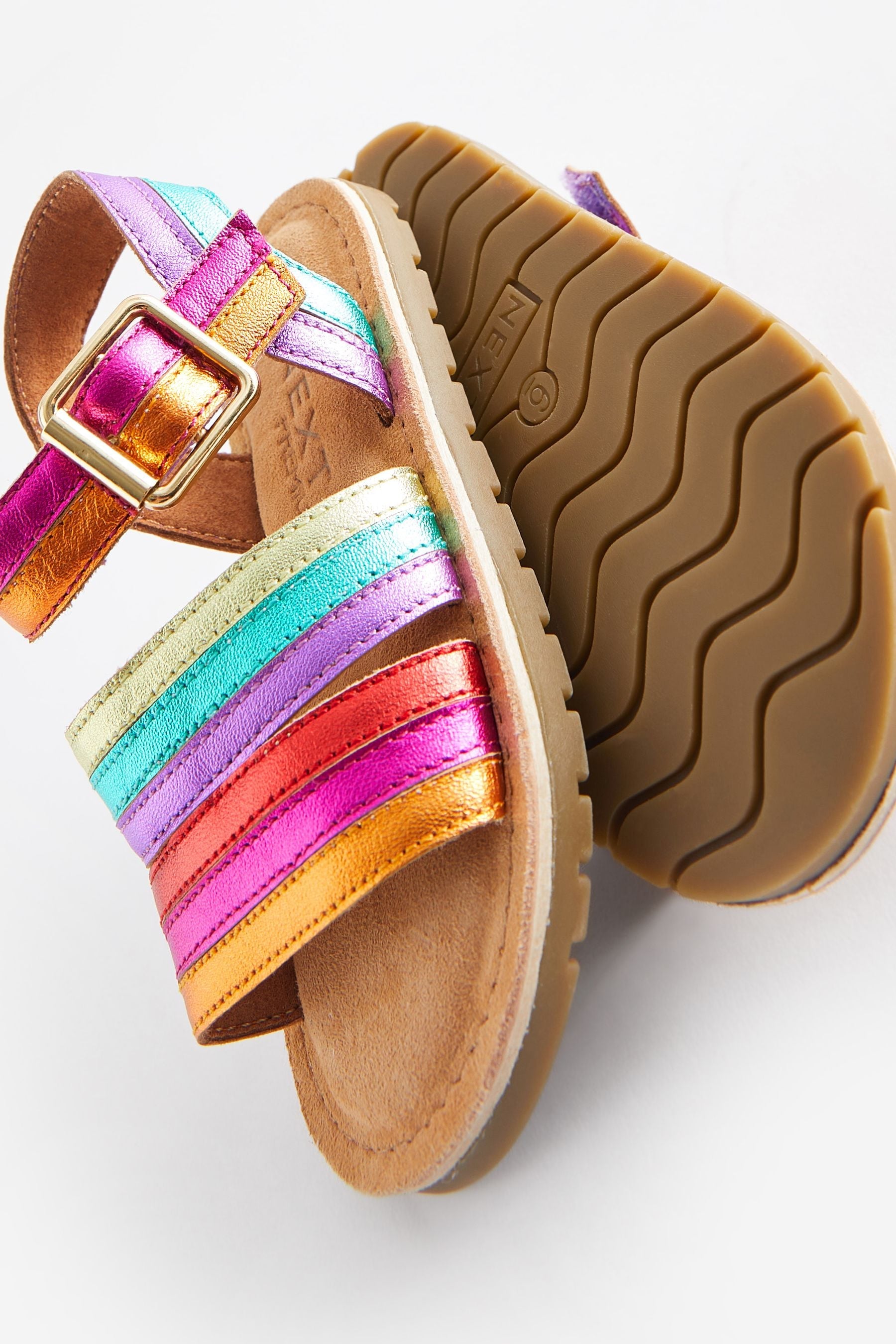 Multi Wide Fit (G) Leather Stripe Sandals