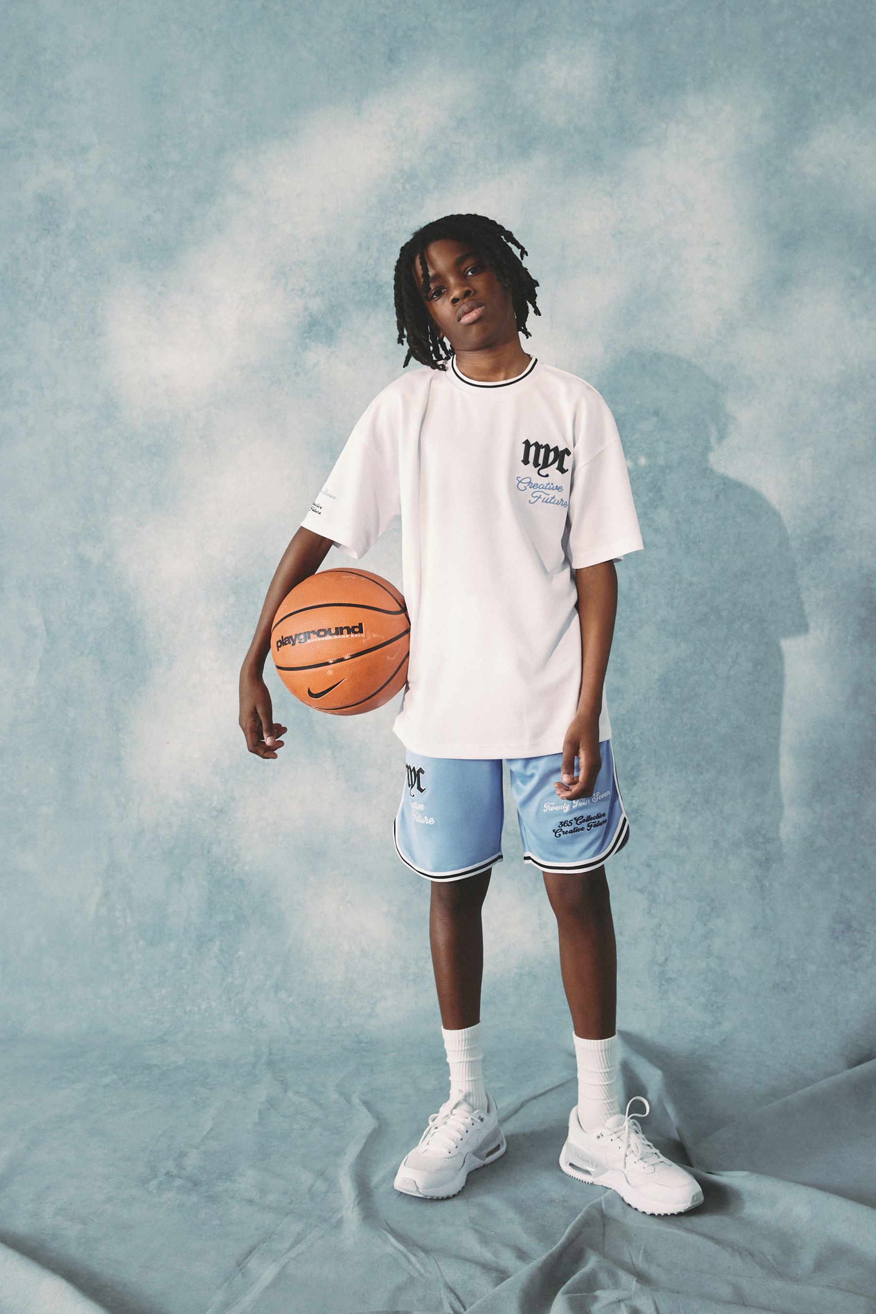 White/Blue NYC Mesh T-Shirt and Shorts Set (3-16yrs)