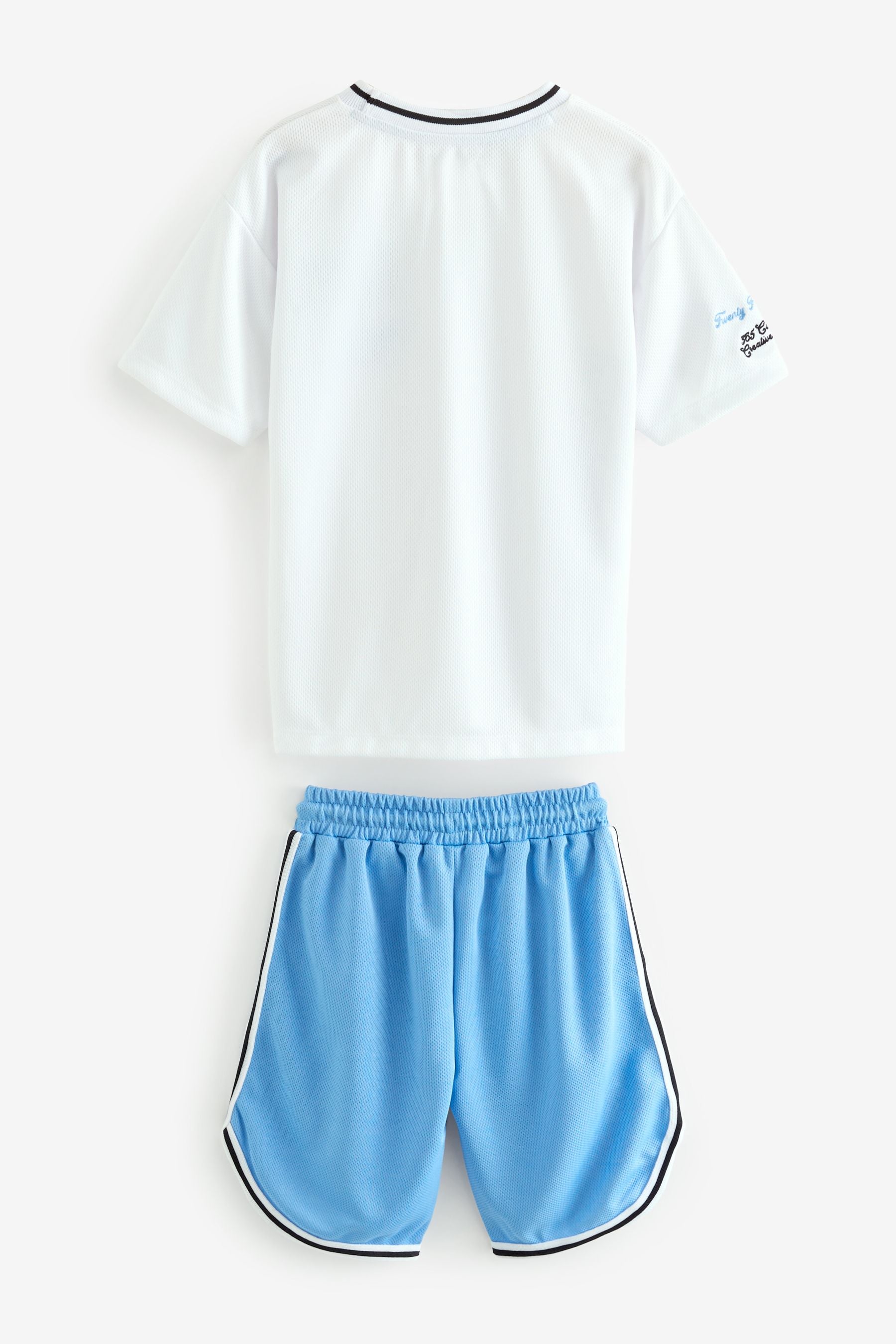 White/Blue NYC Mesh T-Shirt and Shorts Set (3-16yrs)