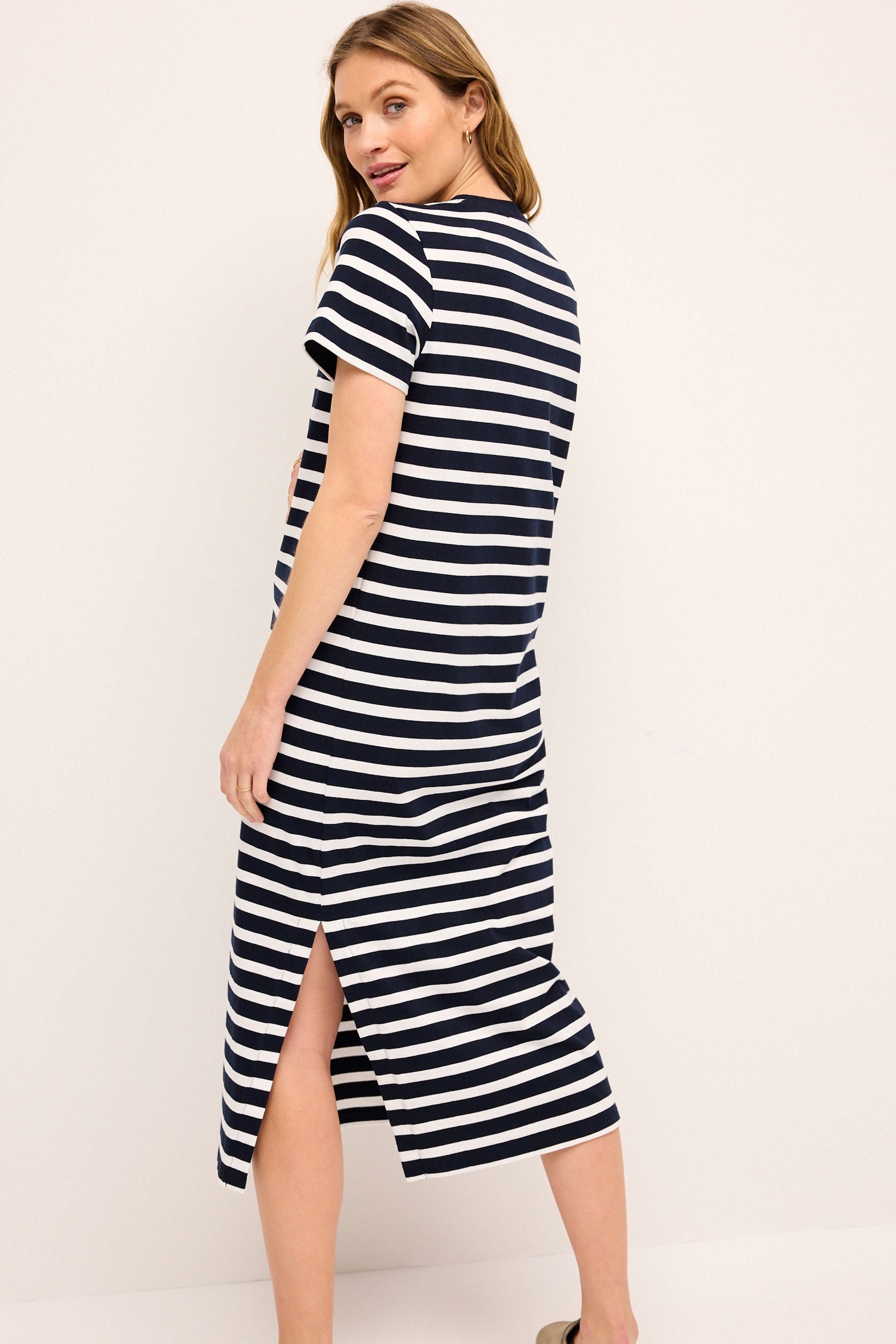 Navy Blue Maternity Stripe T-Shirt Dress