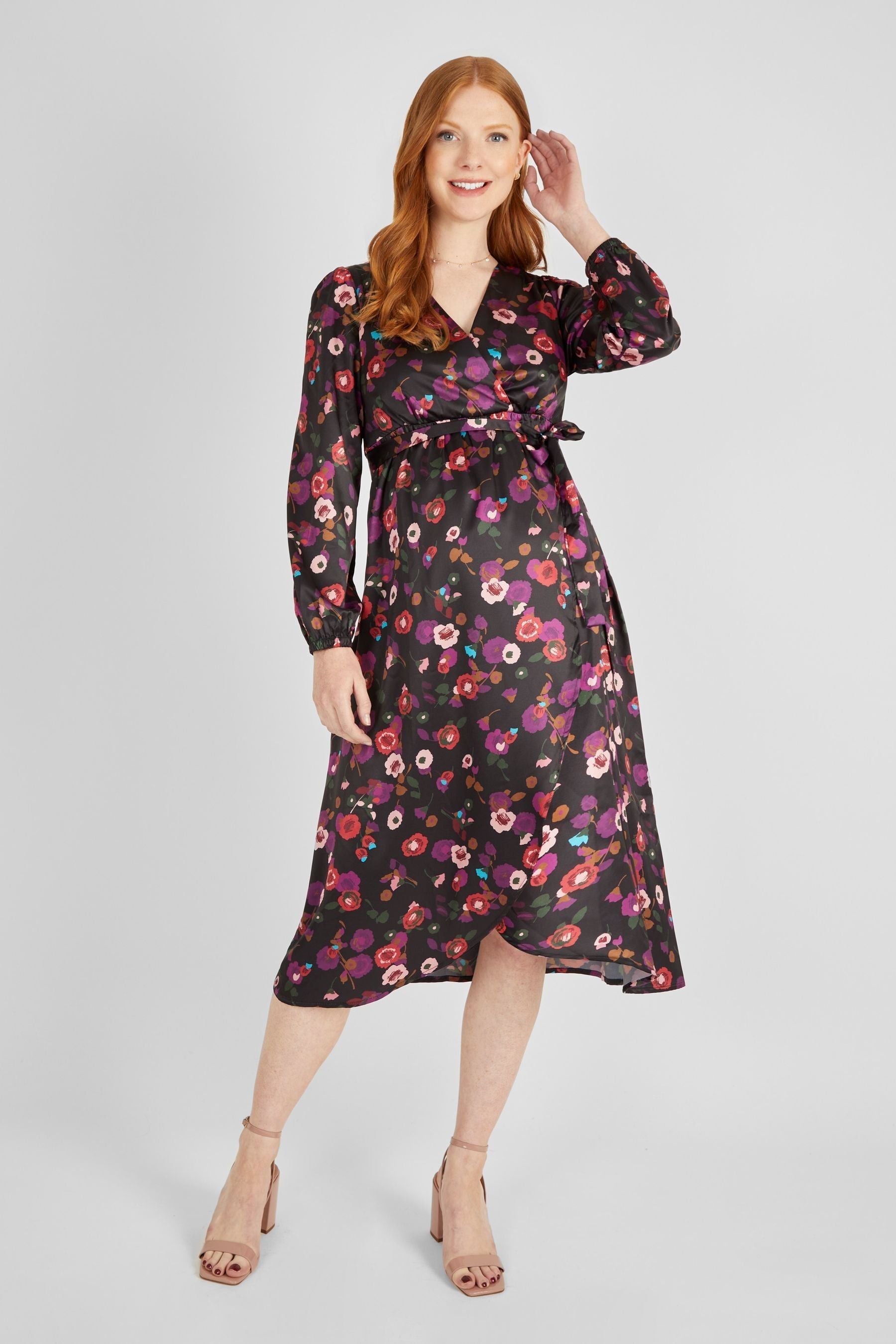 Black JoJo Maman Bébé Floral Maternity & Nursing Wrap Dress