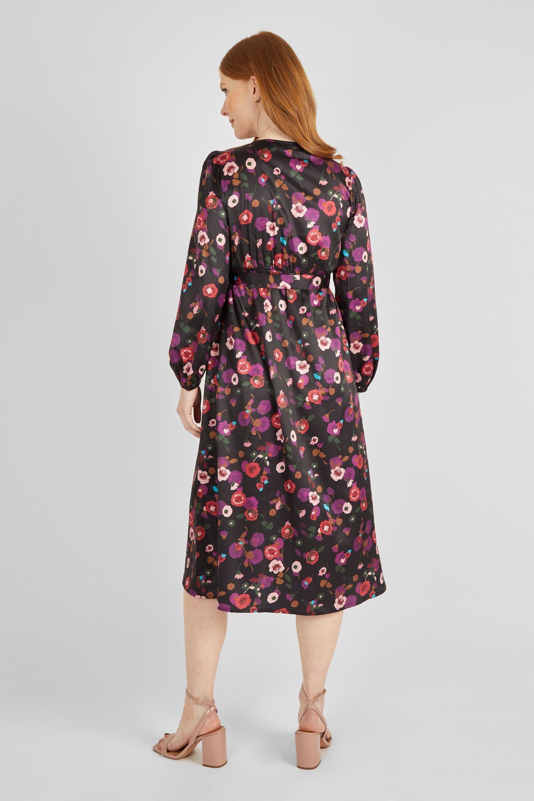 Black JoJo Maman Bébé Floral Maternity & Nursing Wrap Dress