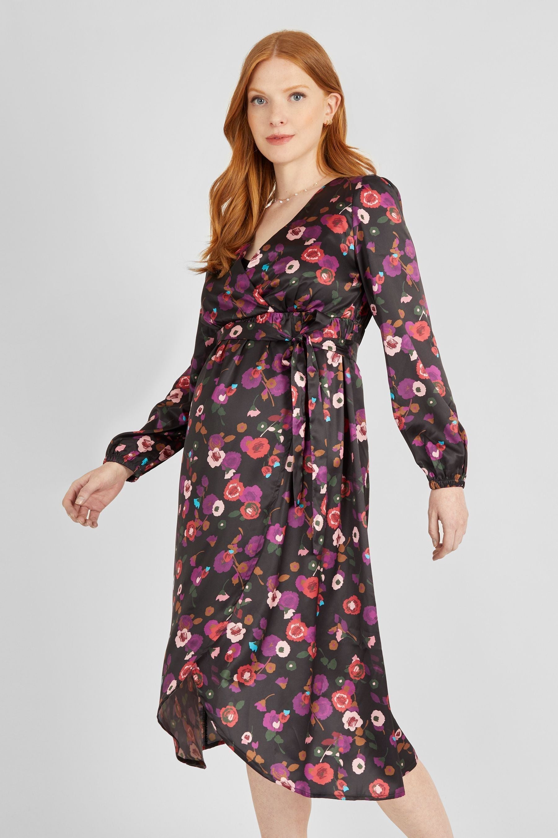 Black JoJo Maman Bébé Floral Maternity & Nursing Wrap Dress