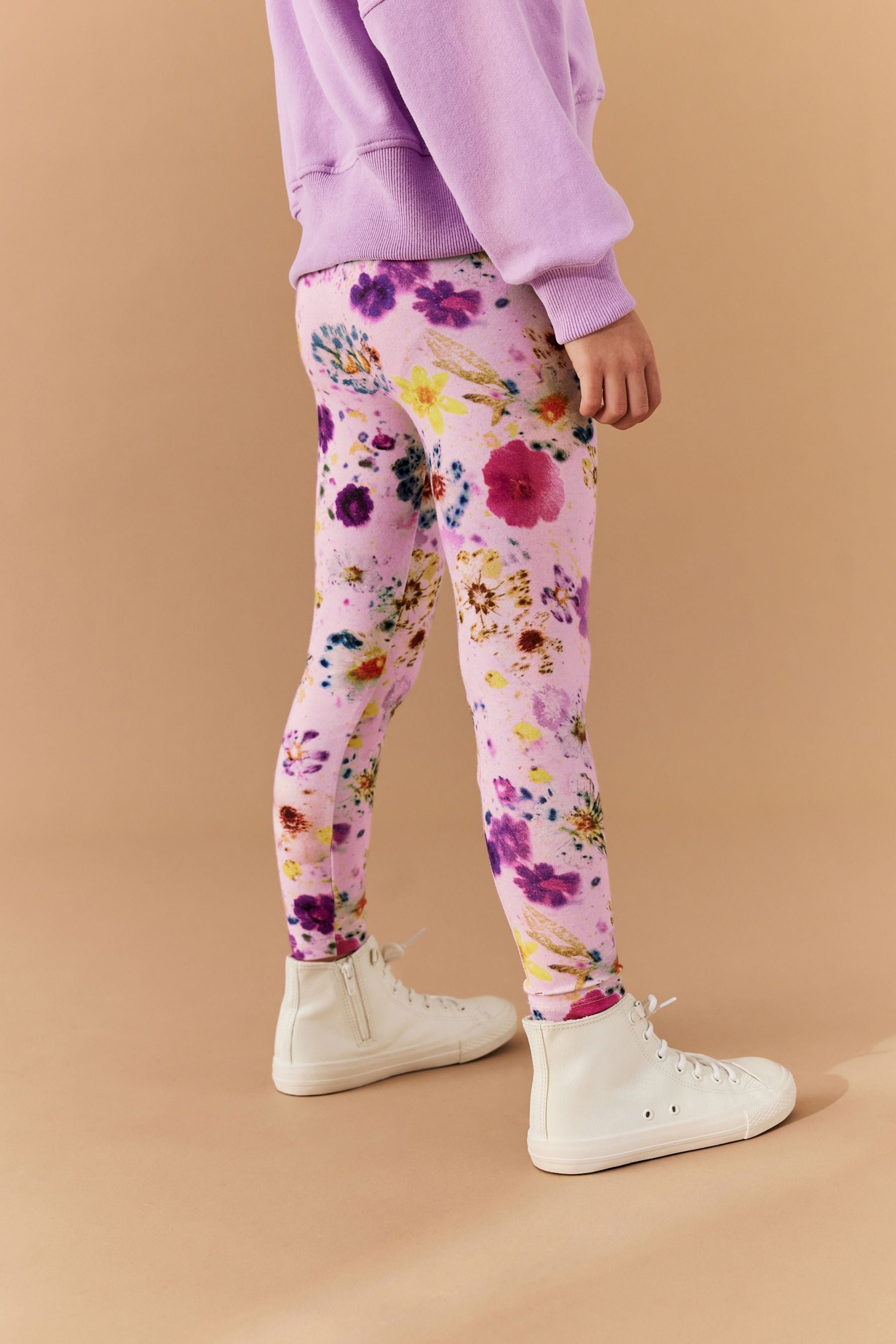 Pink Floral Printed Leggings (3-16yrs)