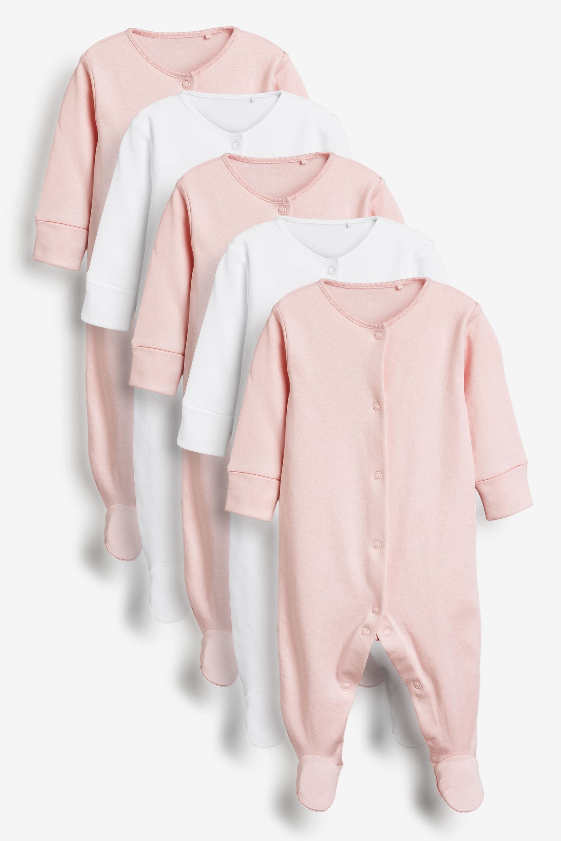 Pink/White 5 Pack Baby Sleepsuits (0-2yrs)