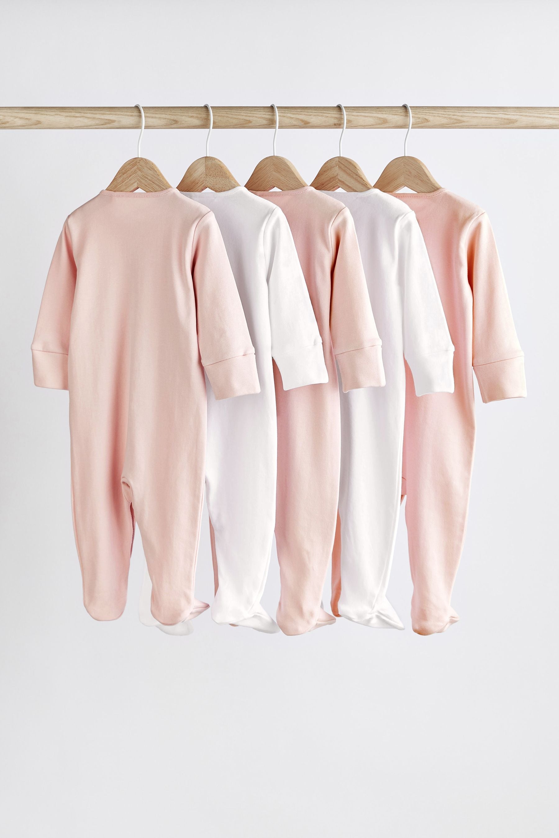 Pink/White 5 Pack Baby Sleepsuits (0-2yrs)