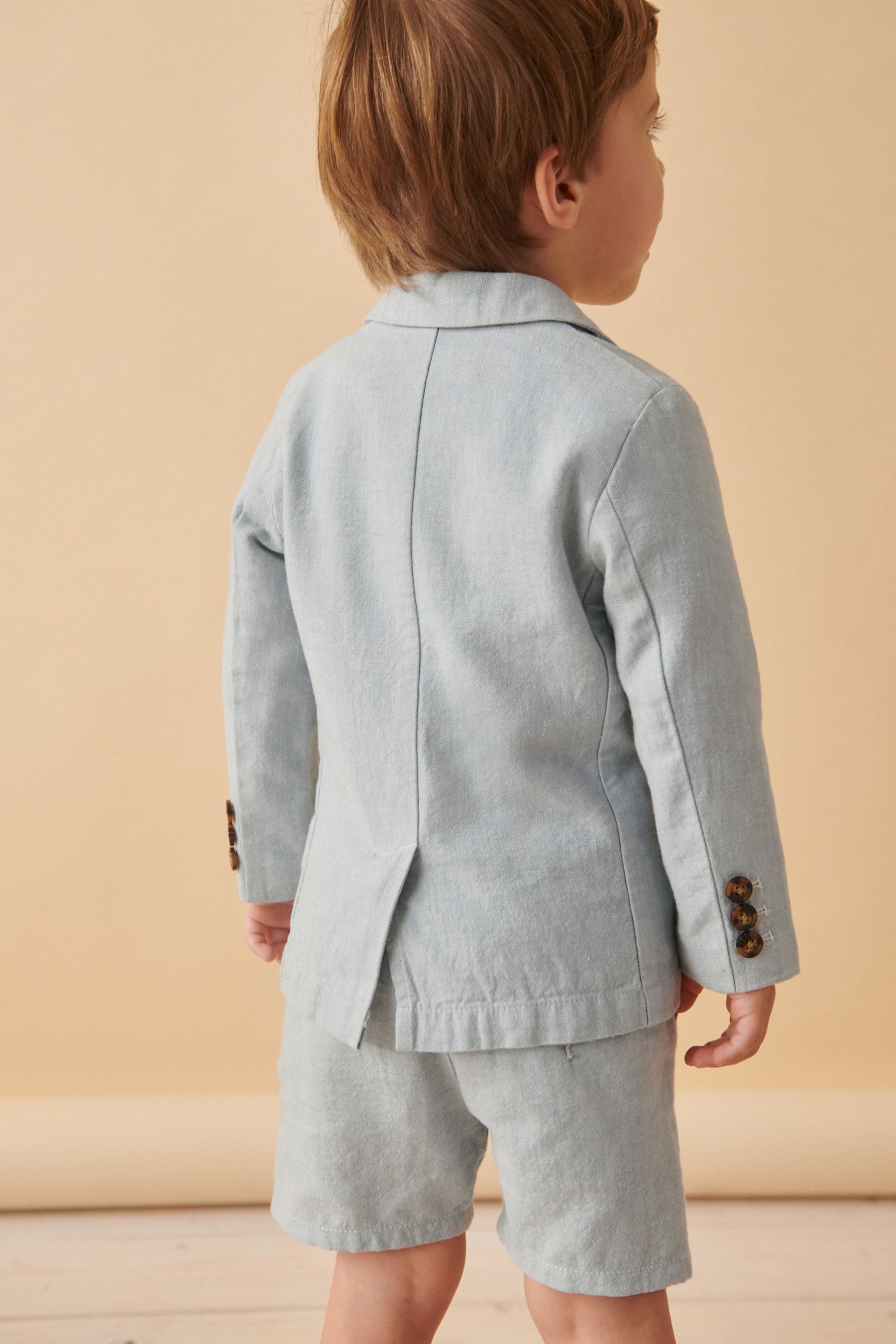 Pale Blue Linen Blend Blazer T-Shirt and Shorts Set (3mths-9yrs)