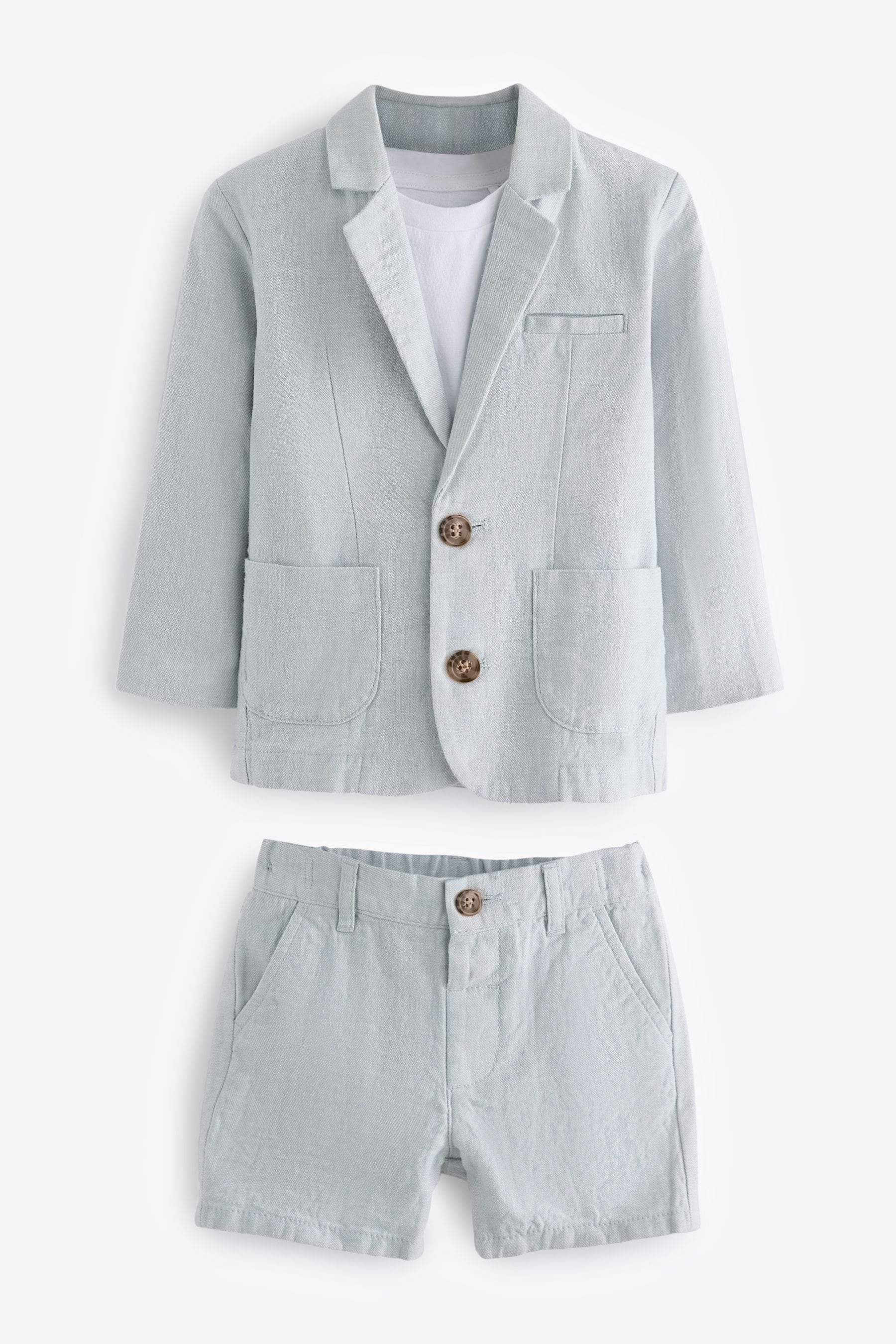 Pale Blue Linen Blend Blazer T-Shirt and Shorts Set (3mths-9yrs)