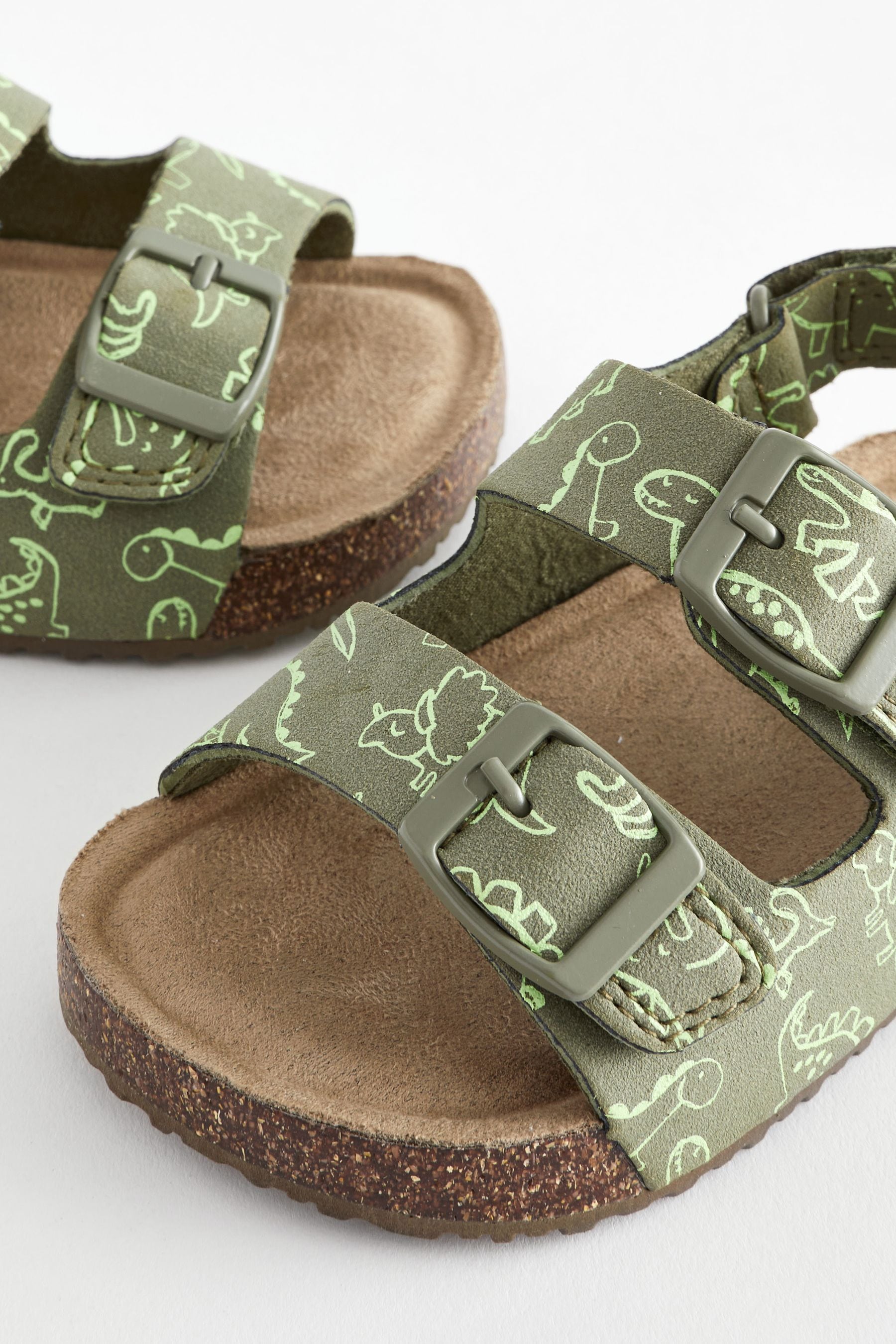 Green Dinosaur Print Double Buckle Cushioned Footbed Sandals