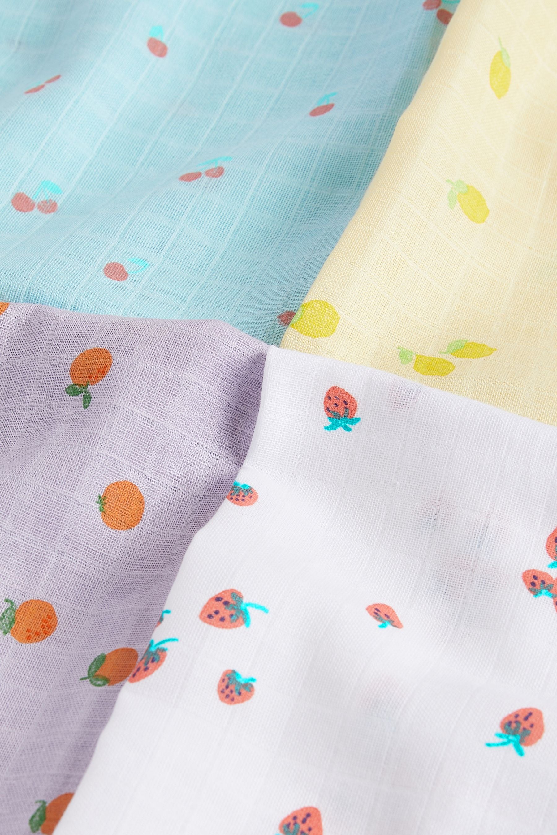 Bright Fruit Print Baby Muslin Cloths 4 Pack