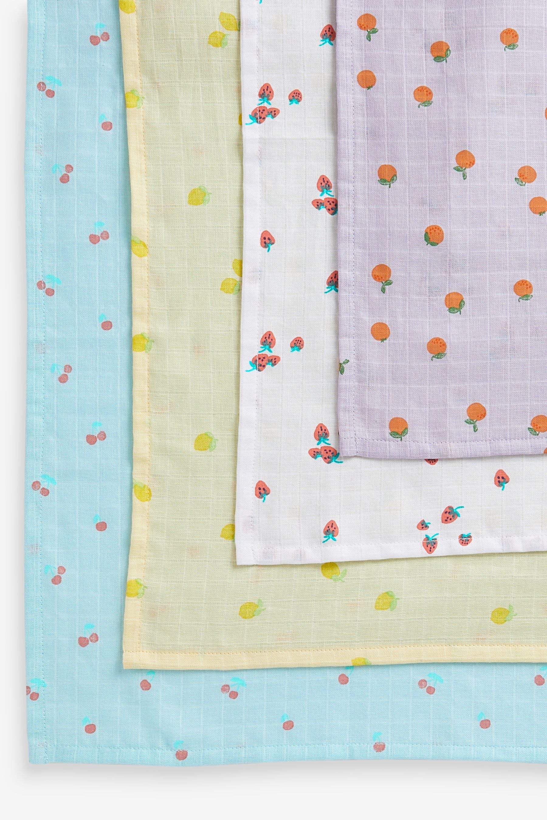 Bright Fruit Print Baby Muslin Cloths 4 Pack