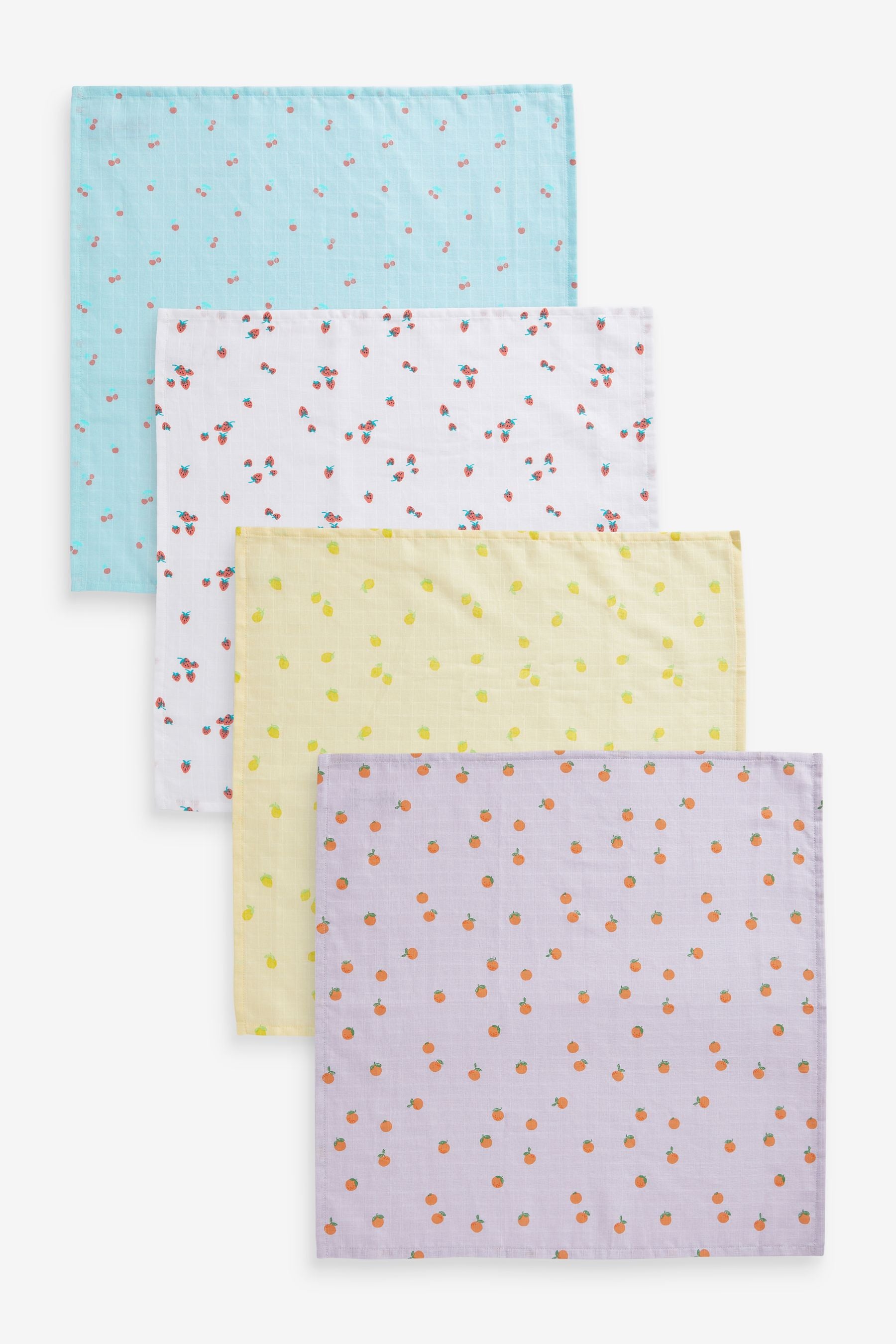 Bright Fruit Print Baby Muslin Cloths 4 Pack