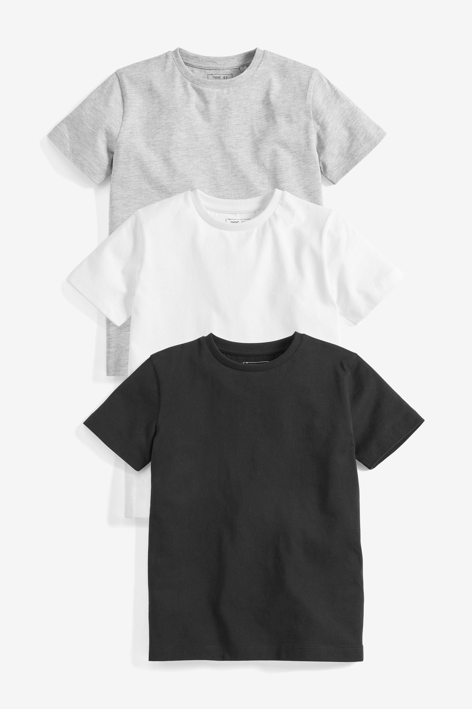 Black/White/Grey 100% Cotton Short Sleeve T-Shirts 3 Pack (3-16yrs)