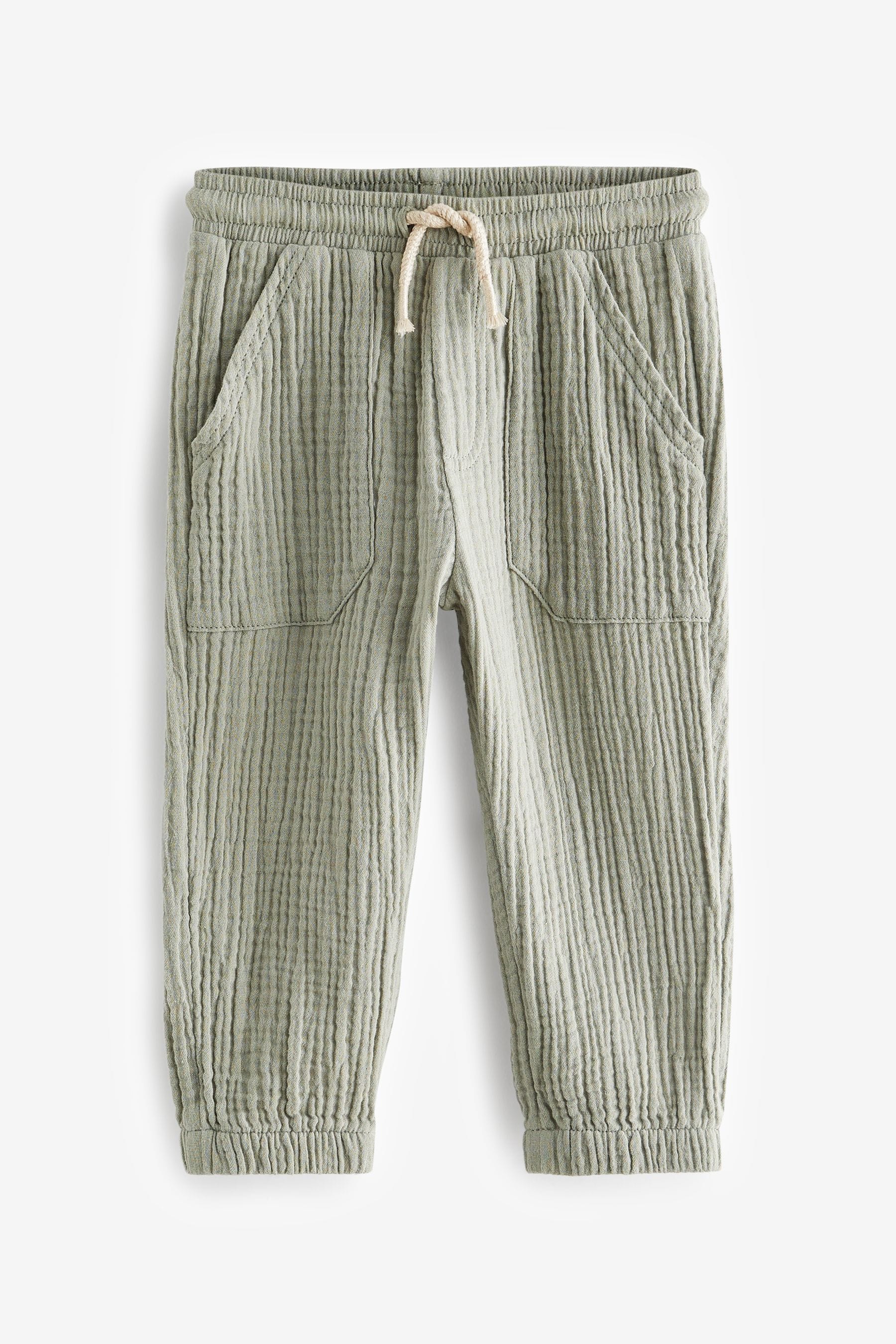 Sage Green Soft Textured Cotton Trousers (3mths-7yrs)