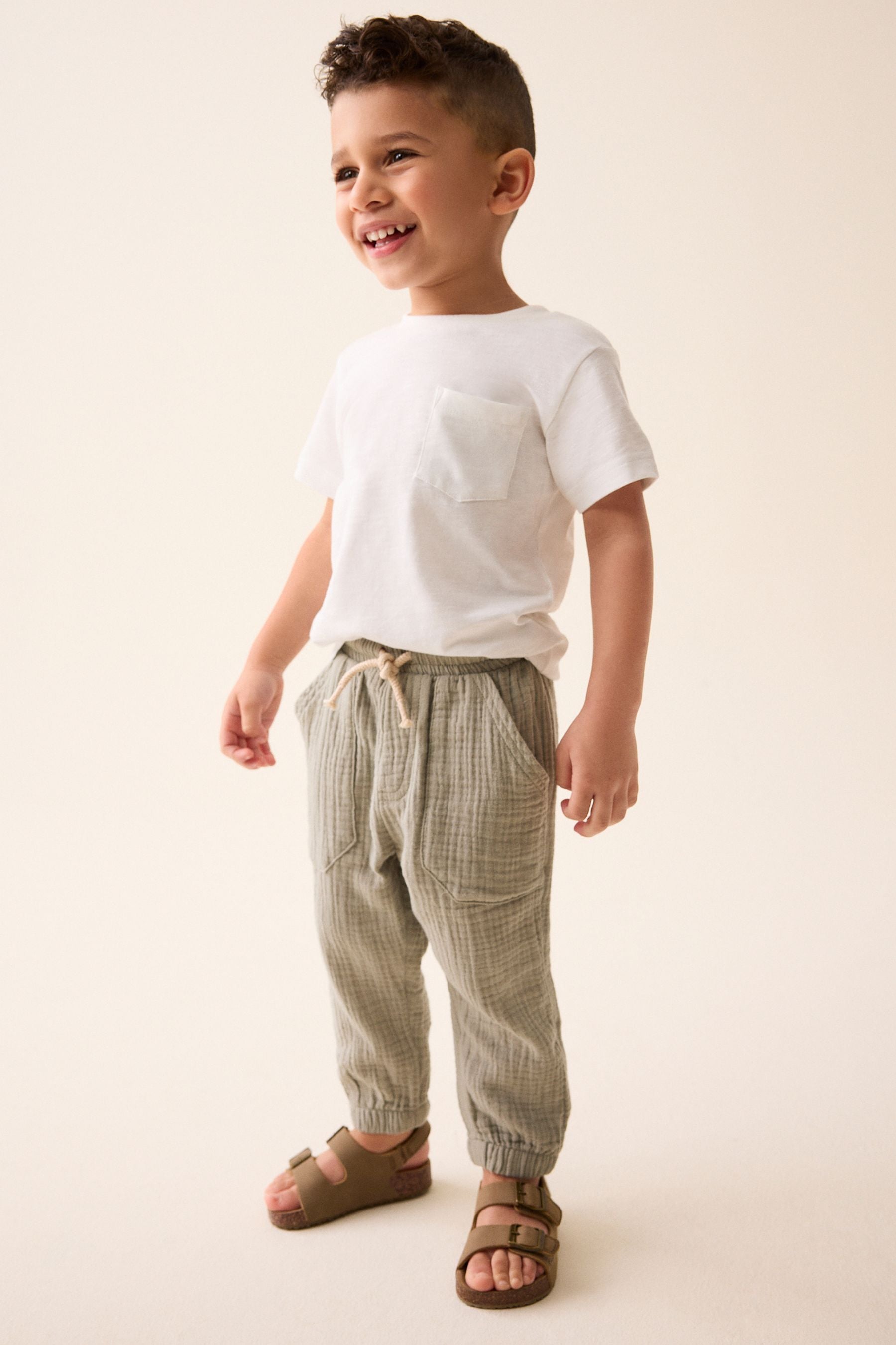 Sage Green Soft Textured Cotton Trousers (3mths-7yrs)