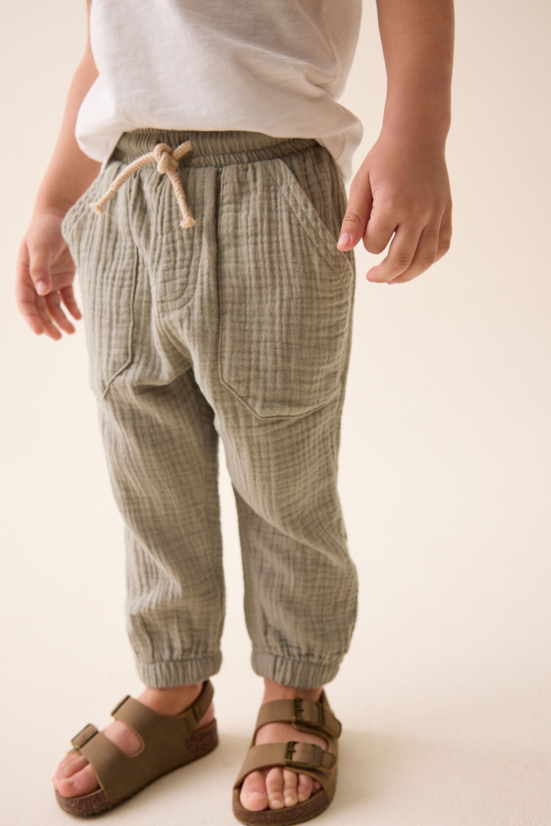 Sage Green Soft Textured Cotton Trousers (3mths-7yrs)