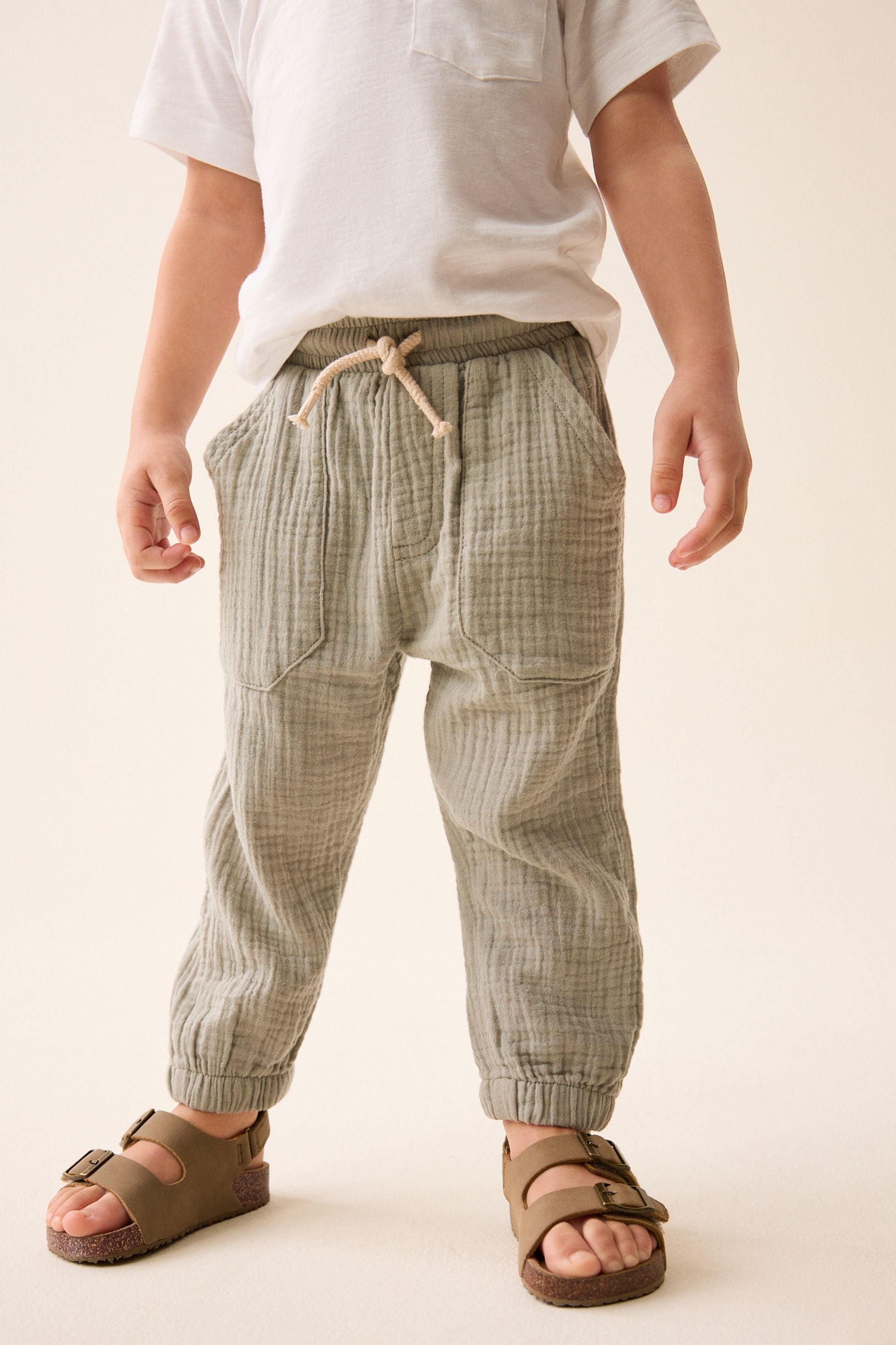 Sage Green Soft Textured Cotton Trousers (3mths-7yrs)