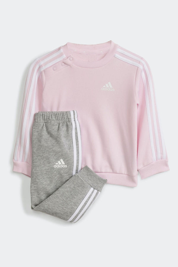 Pink/Grey adidas Kids Essentials 3-Stripes Tracksuit