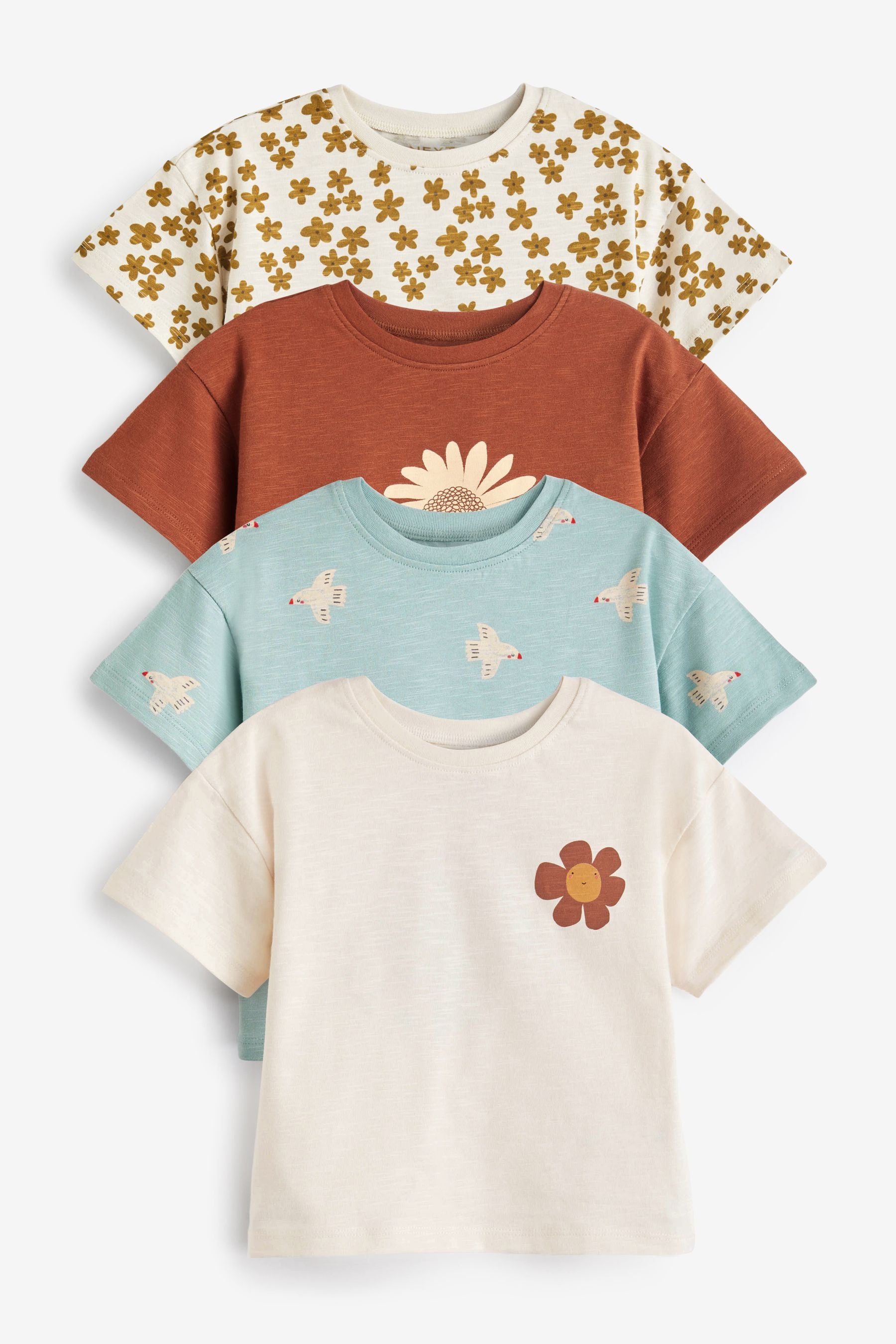 Brown Sunflower Short Sleeve T-Shirt 4 Pack (3mths-7yrs)