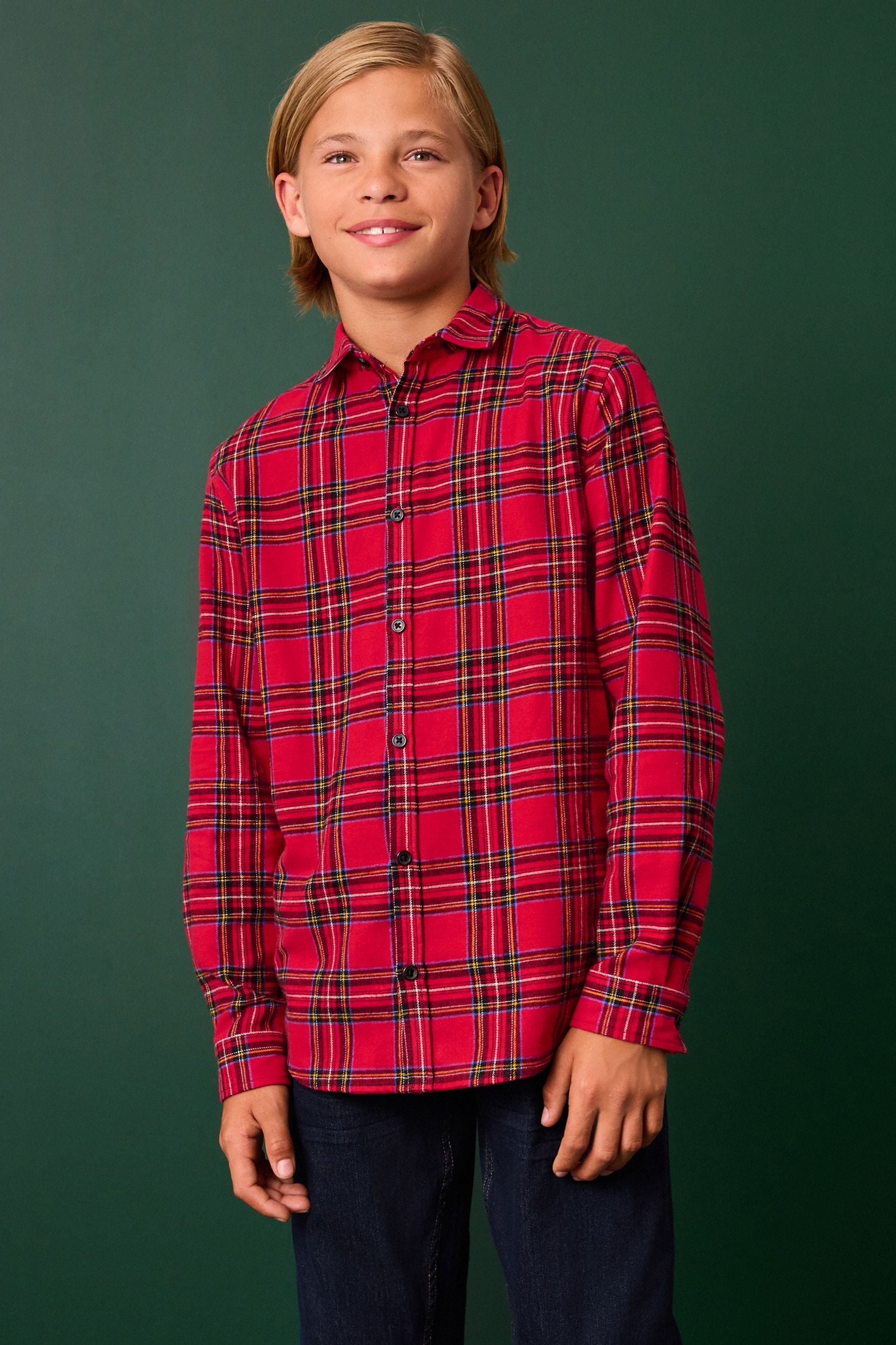 Red Tartan 100% Cotton Long Sleeve Check Shirt (3-16yrs)