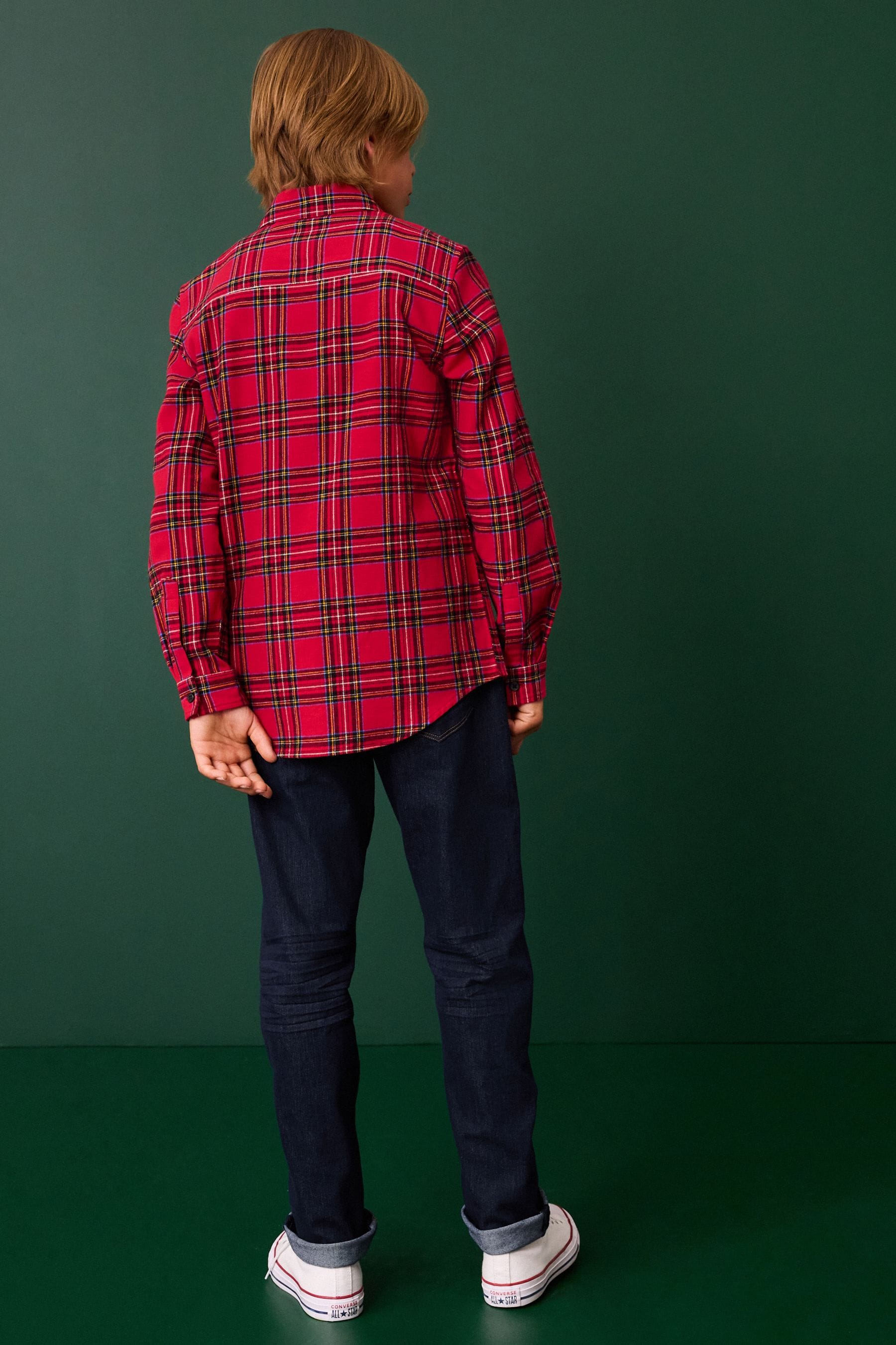 Red Tartan 100% Cotton Long Sleeve Check Shirt (3-16yrs)