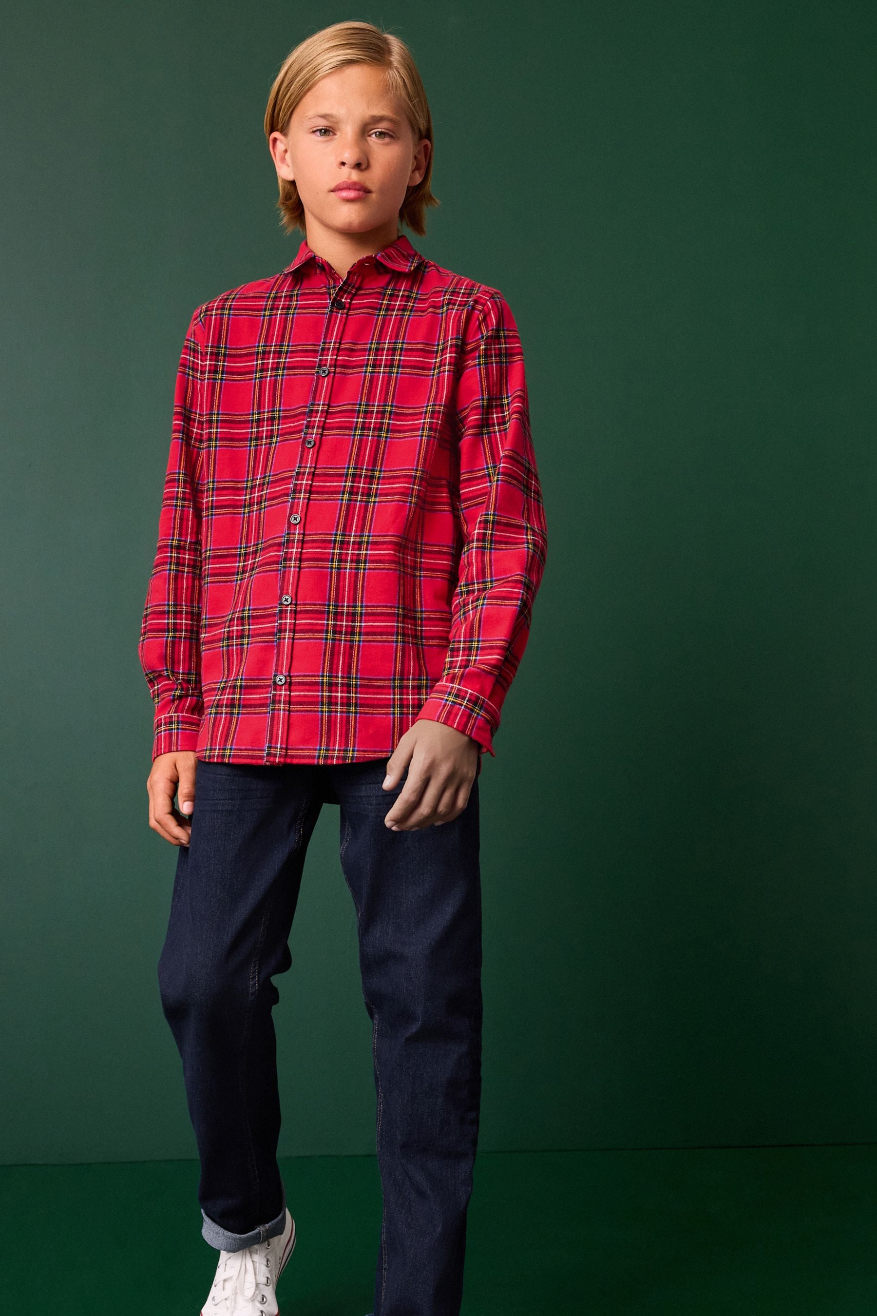 Red Tartan 100% Cotton Long Sleeve Check Shirt (3-16yrs)