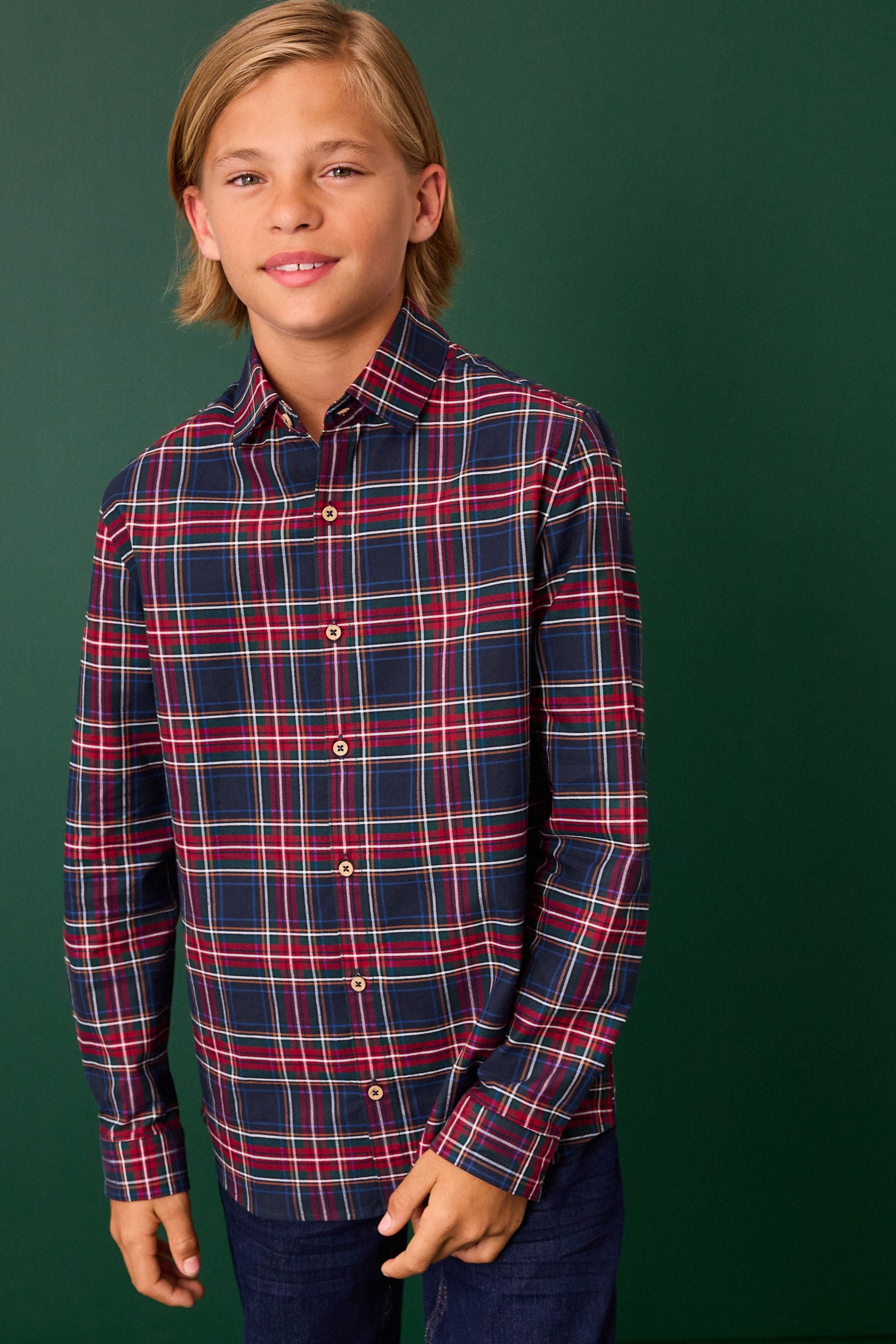 Navy Tartan 100% Cotton Long Sleeve Check Shirt (3-16yrs)