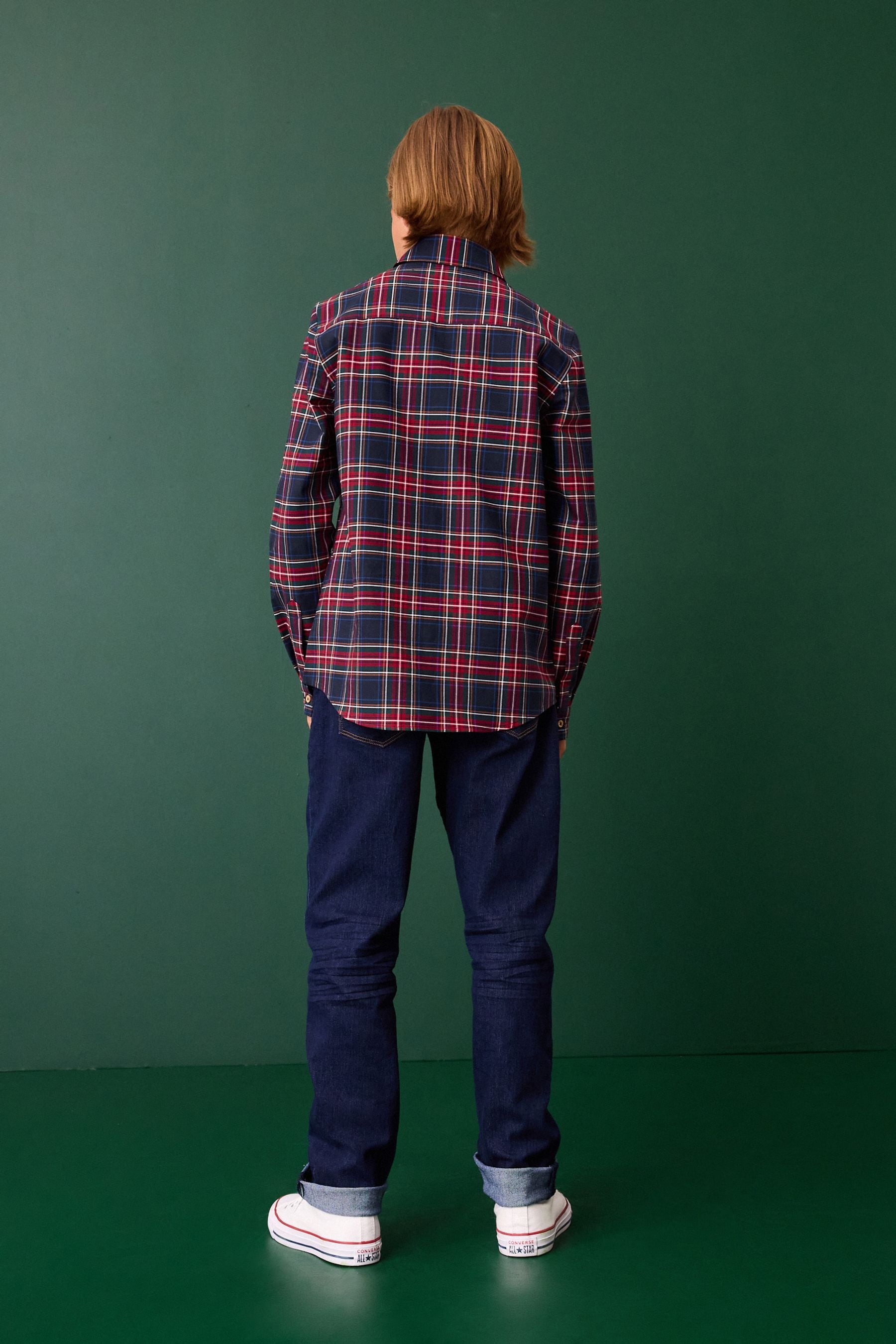 Navy Tartan 100% Cotton Long Sleeve Check Shirt (3-16yrs)