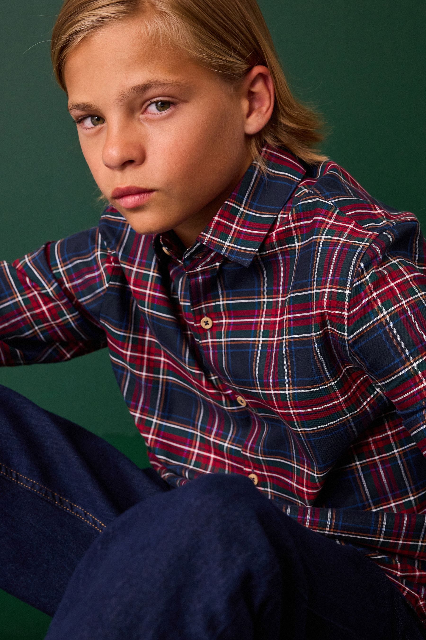 Navy Tartan 100% Cotton Long Sleeve Check Shirt (3-16yrs)