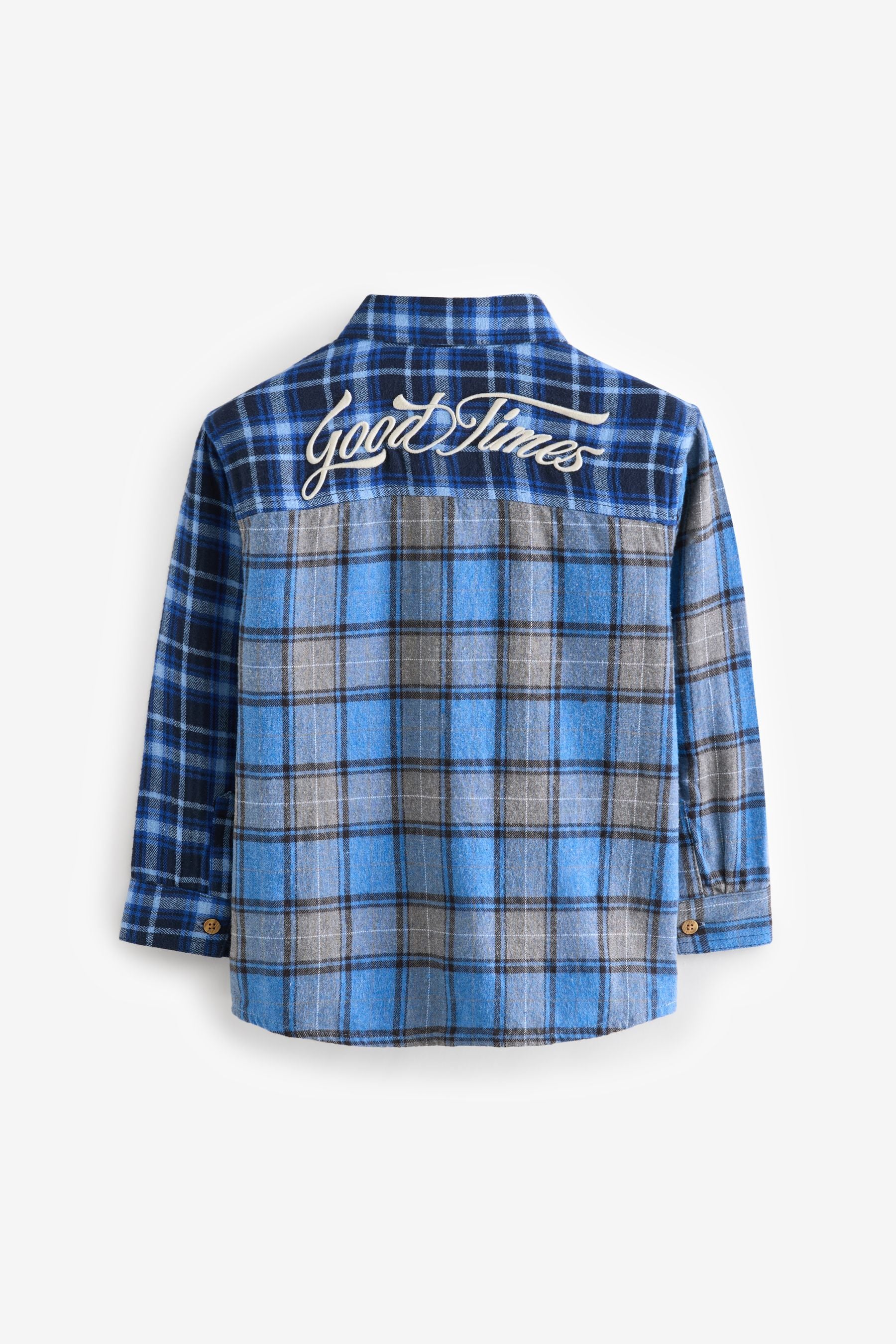 Blue Splice Check 100% Cotton Long Sleeve Check Shirt (3-16yrs)