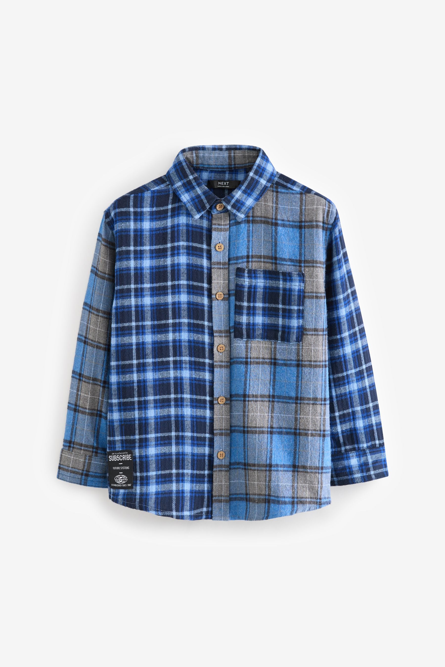 Blue Splice Check 100% Cotton Long Sleeve Check Shirt (3-16yrs)