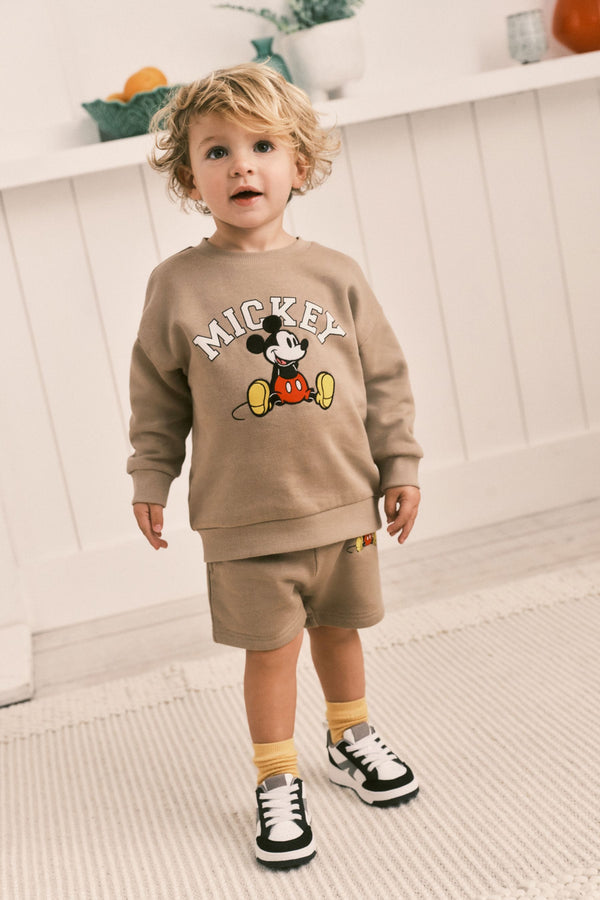 Tan Brown Mickey 100% Cotton Sweatshirt and Shorts Set (3mths-8yrs)