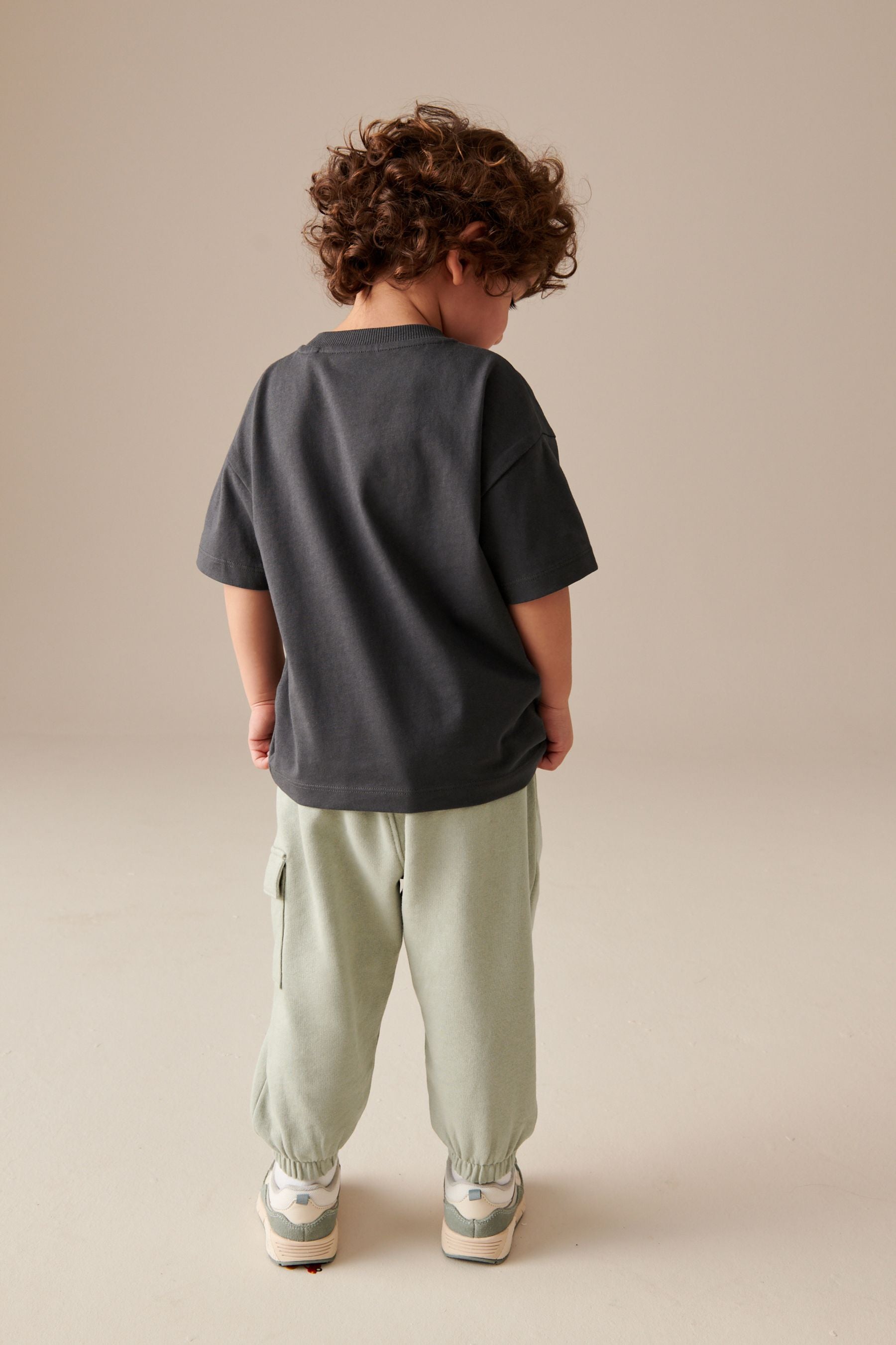 Charcoal Grey/Sage Green Short Sleeve T-Shirt and Utility Joggers Set (3mths-7yrs)