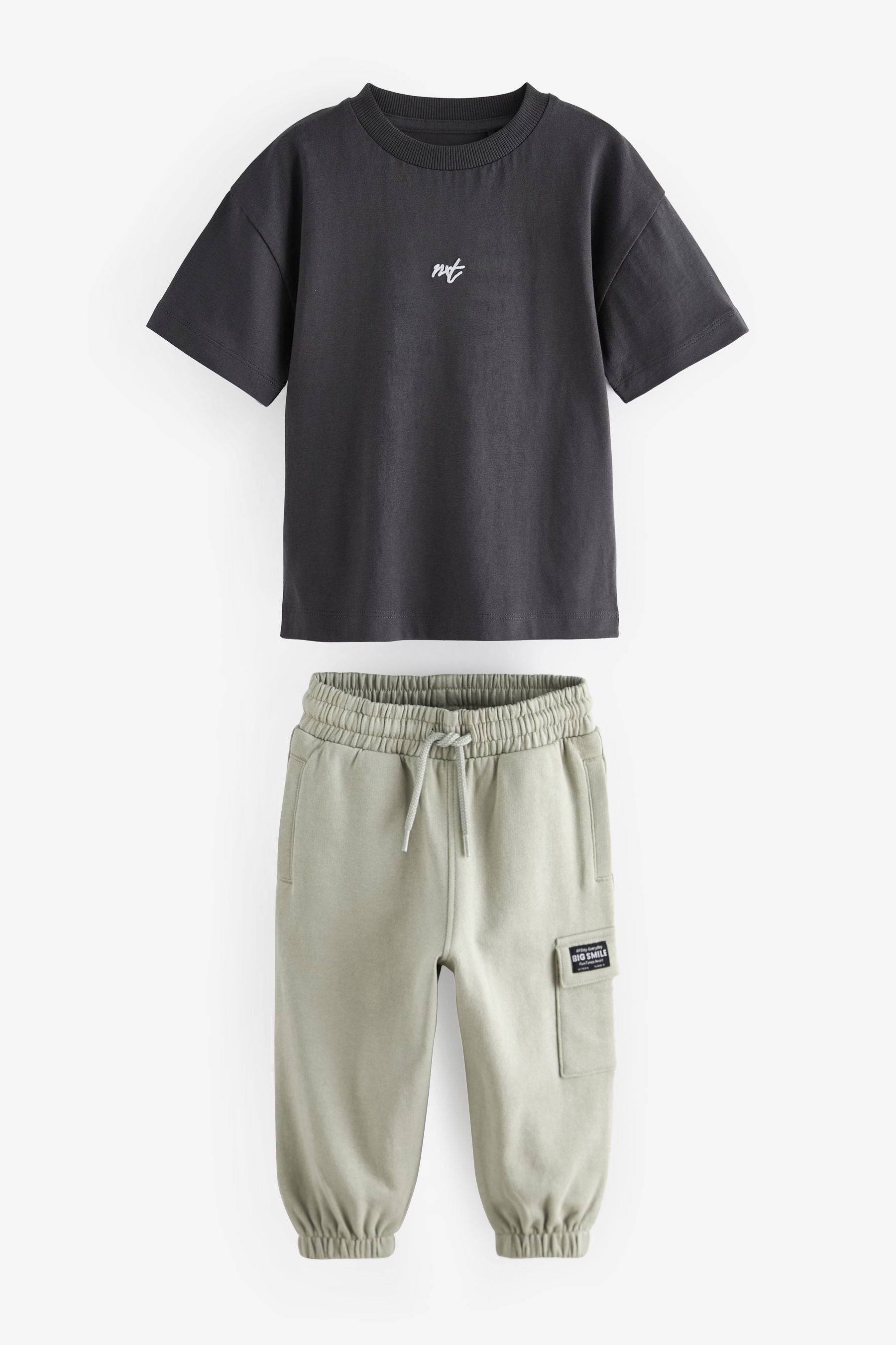 Charcoal Grey/Sage Green Short Sleeve T-Shirt and Utility Joggers Set (3mths-7yrs)