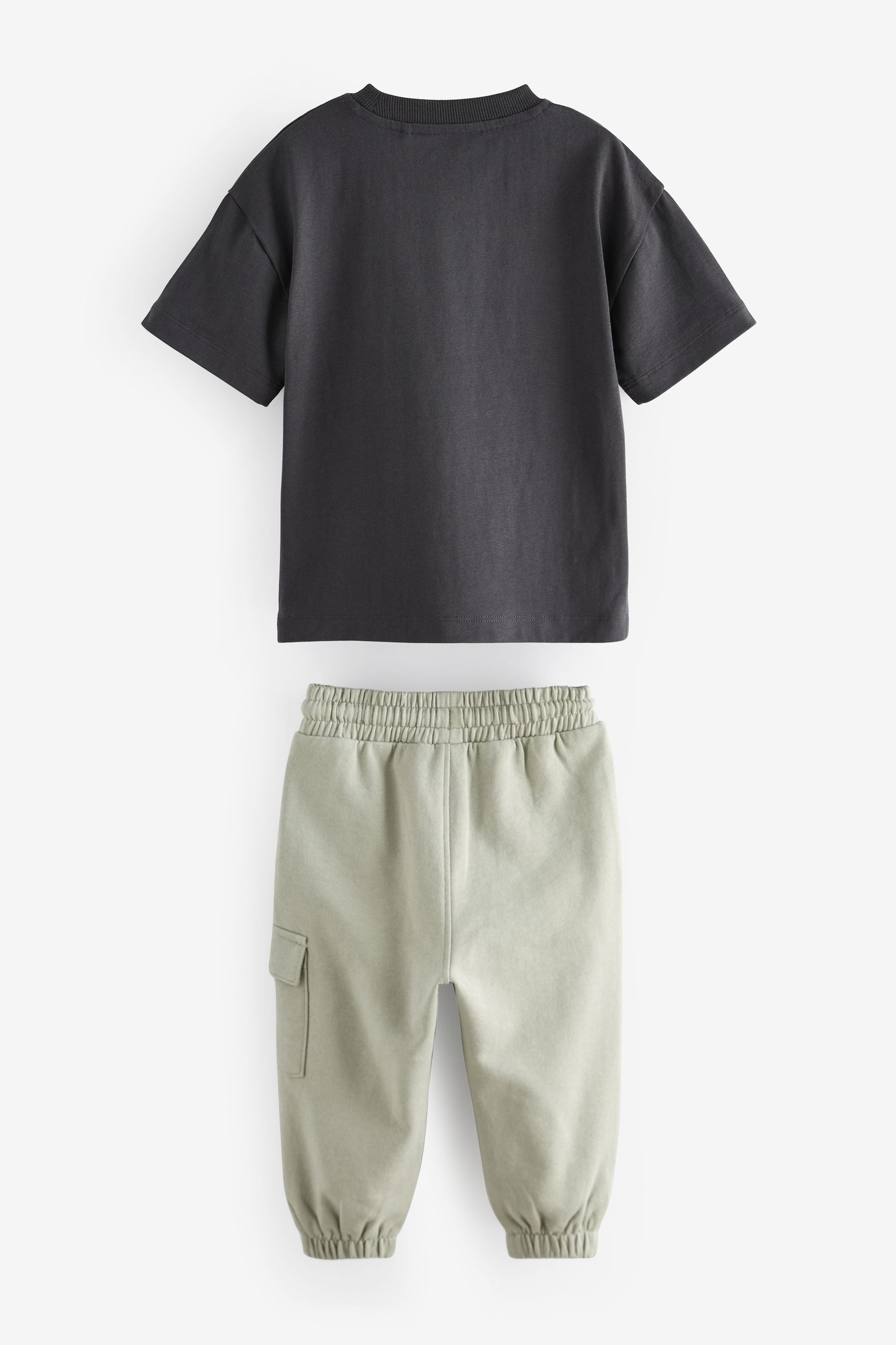 Charcoal Grey/Sage Green Short Sleeve T-Shirt and Utility Joggers Set (3mths-7yrs)