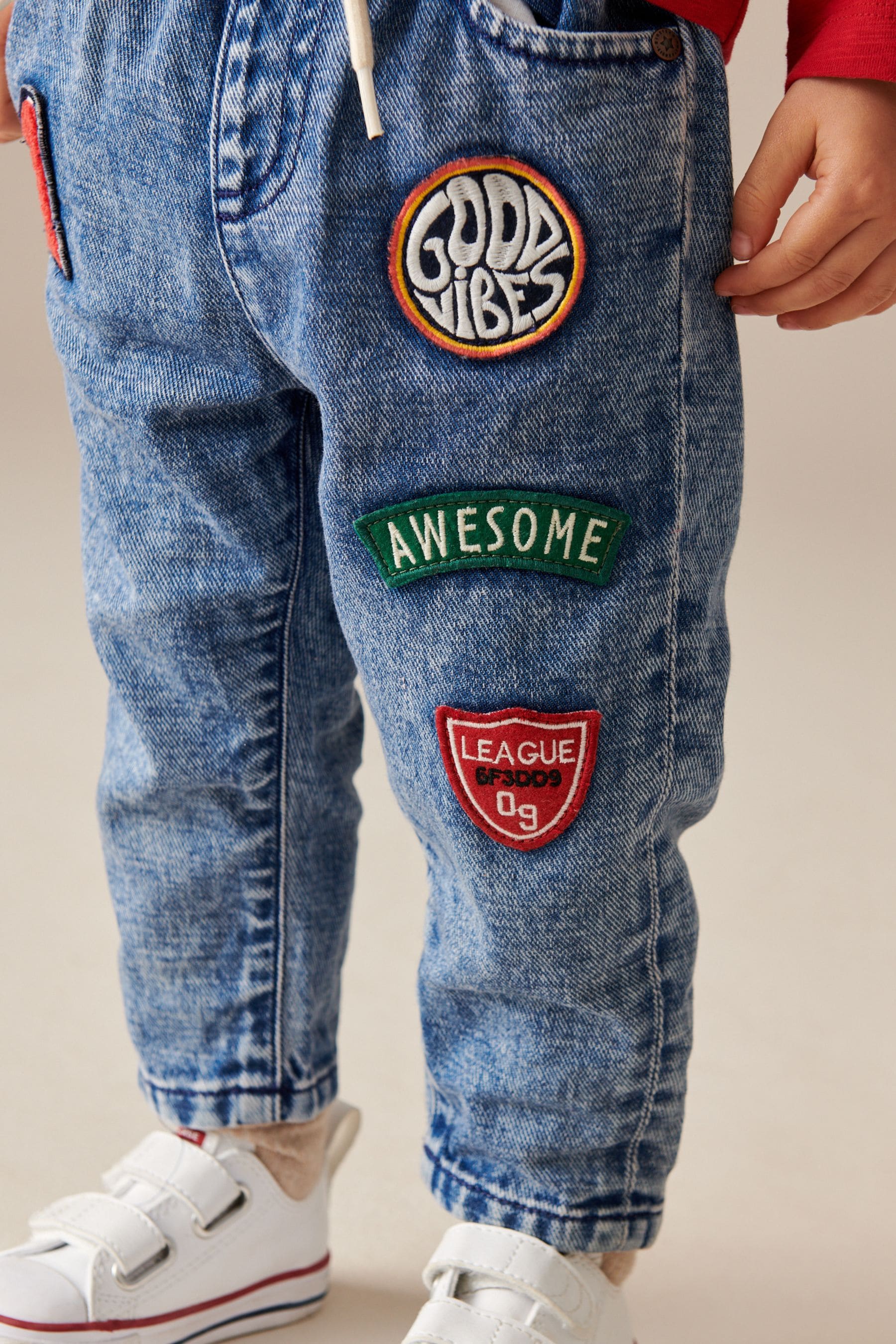 Blue Denim Pull On Badged Jeans (3mths-7yrs)