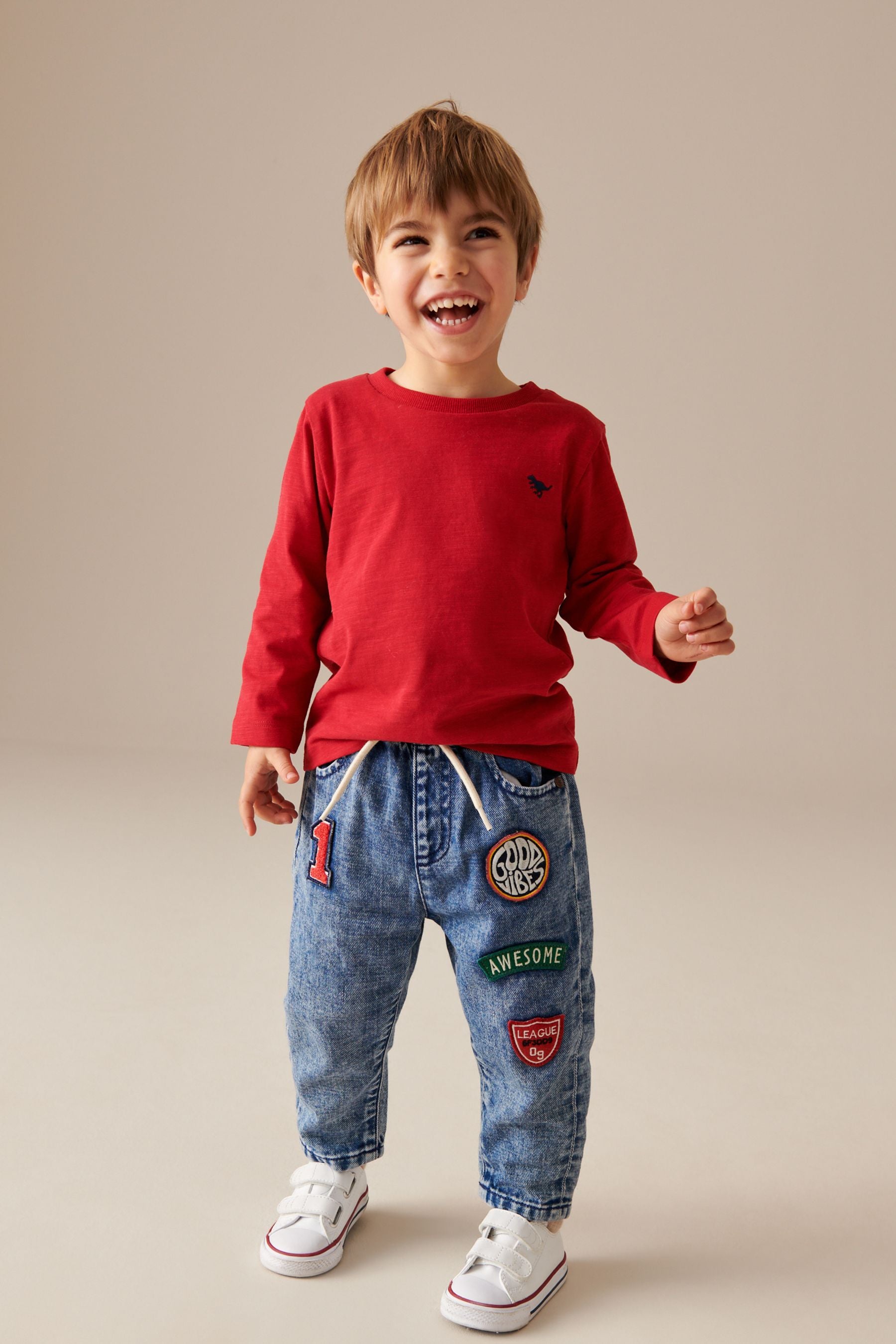 Blue Denim Pull On Badged 100% Cotton Jeans (3mths-7yrs)