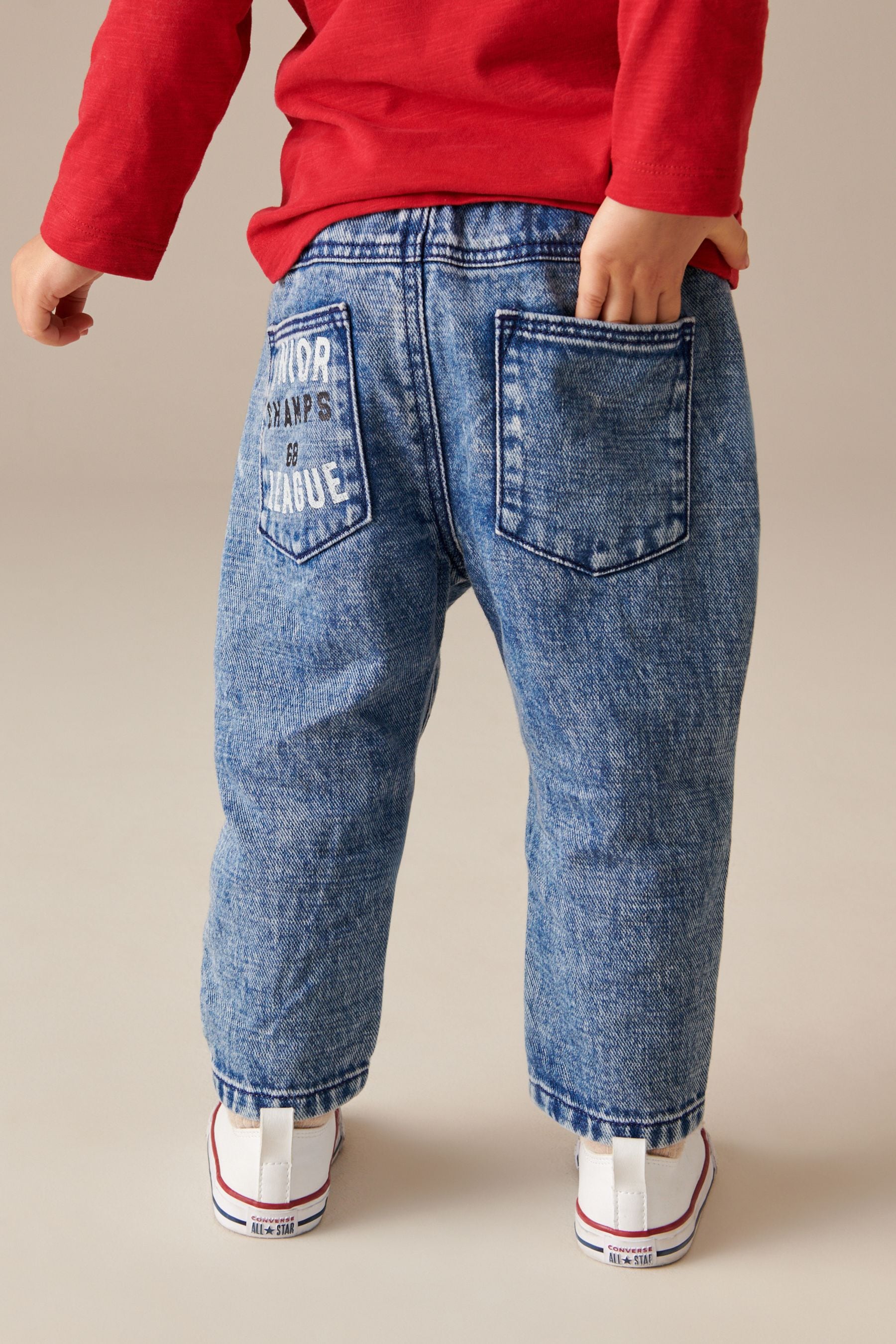 Blue Denim Pull On Badged 100% Cotton Jeans (3mths-7yrs)