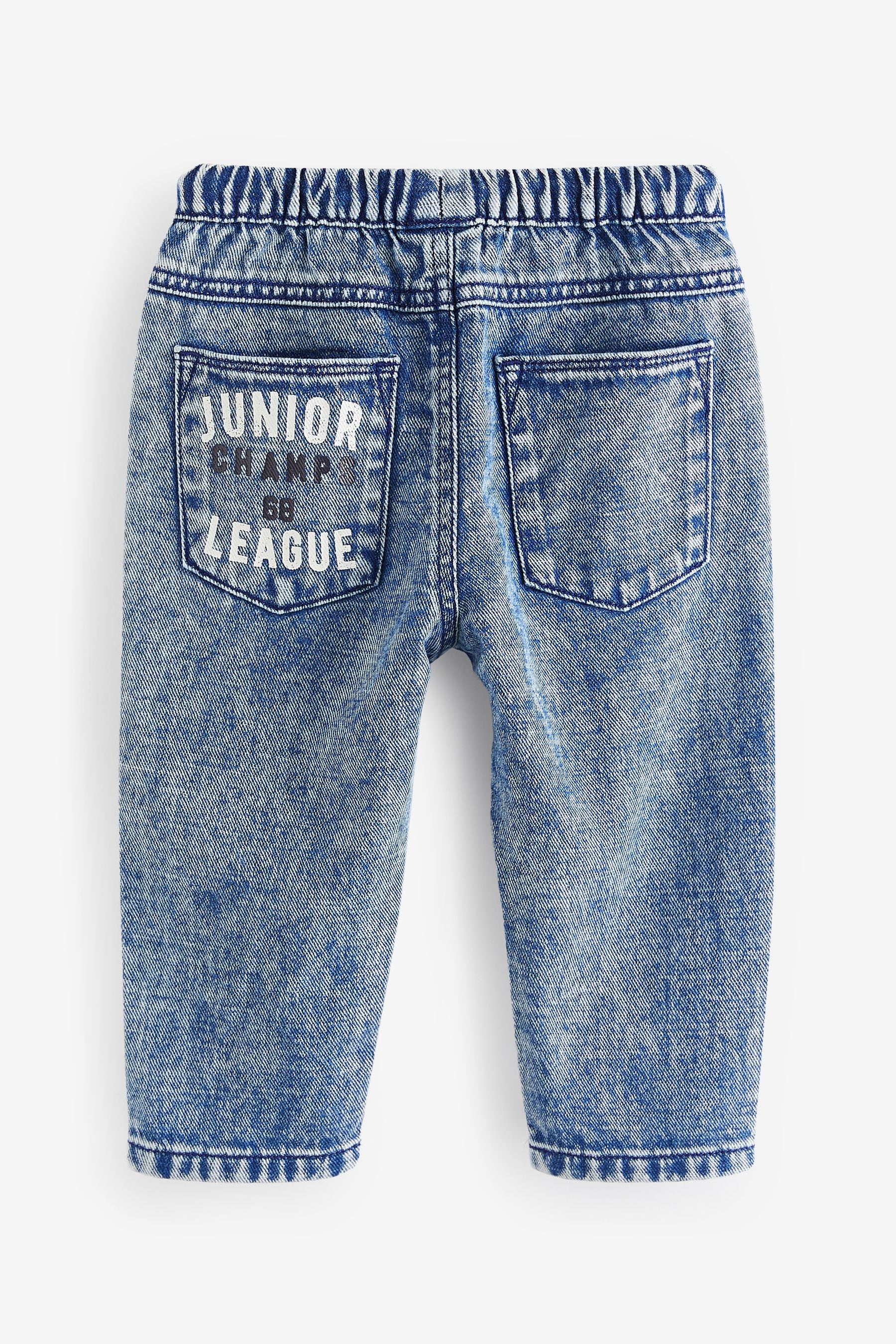 Blue Denim Pull On Badged 100% Cotton Jeans (3mths-7yrs)