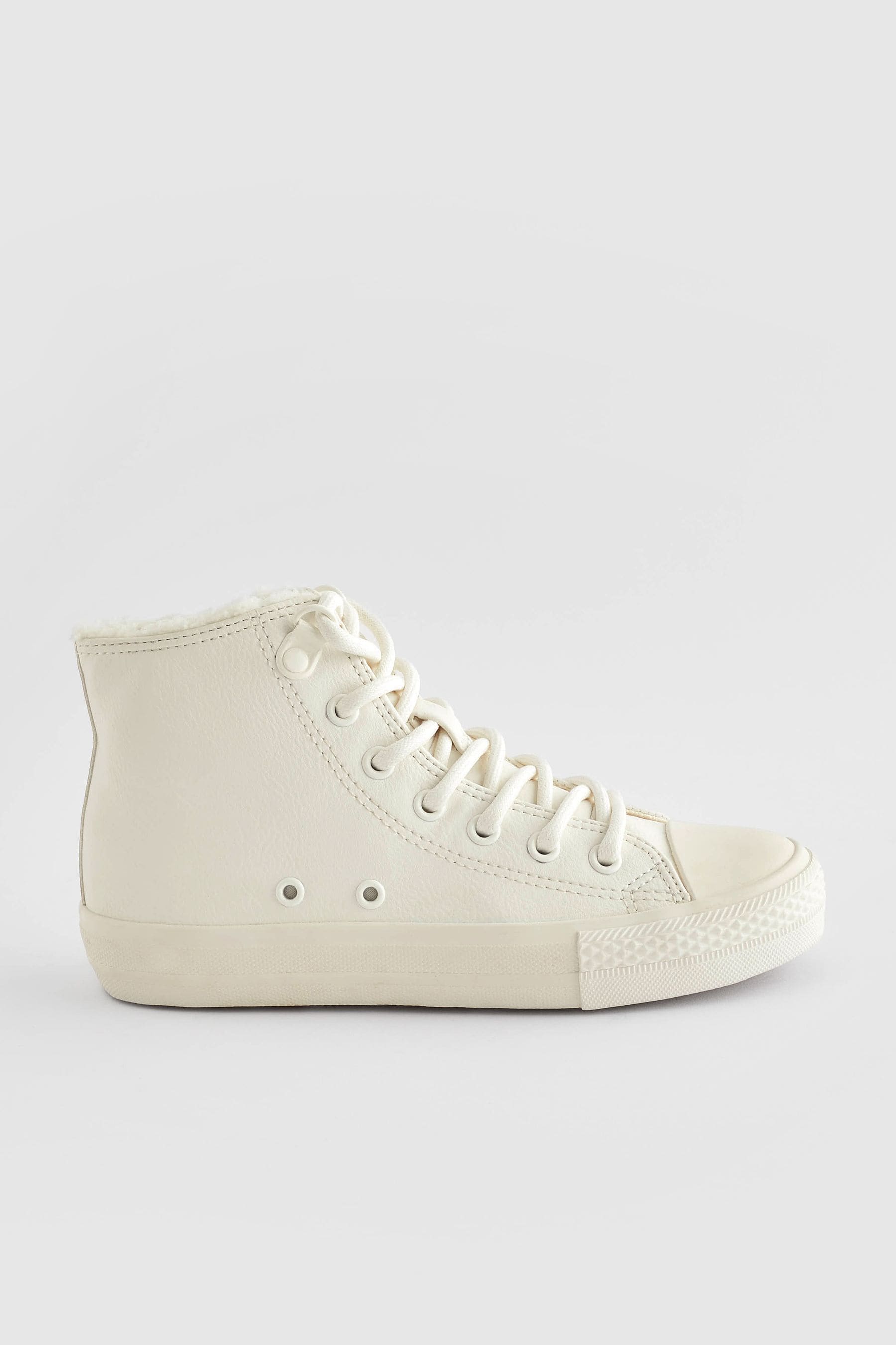 White Faux Fur Lined Lace-Up High Top Trainers