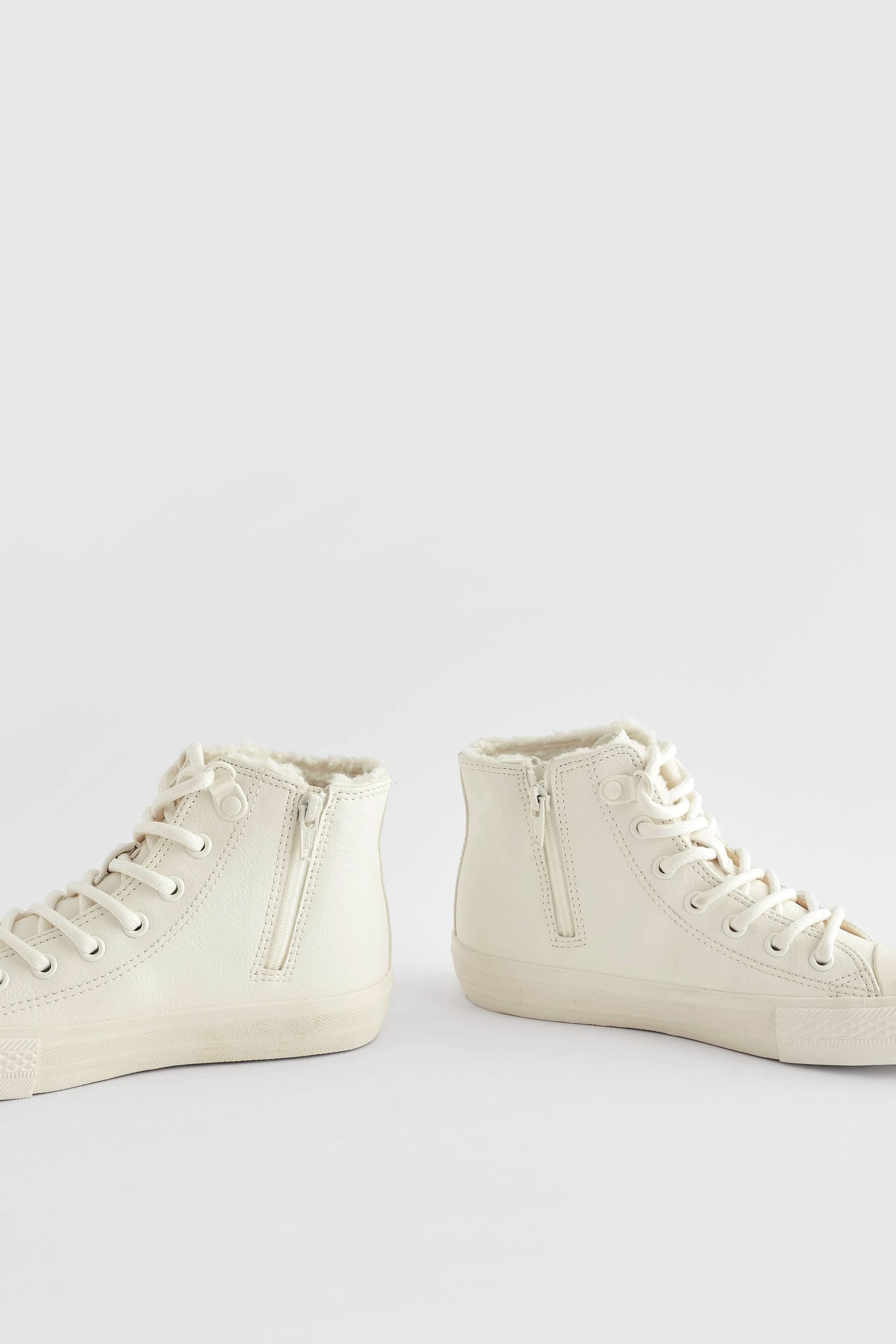 White Faux Fur Lined Lace-Up High Top Trainers