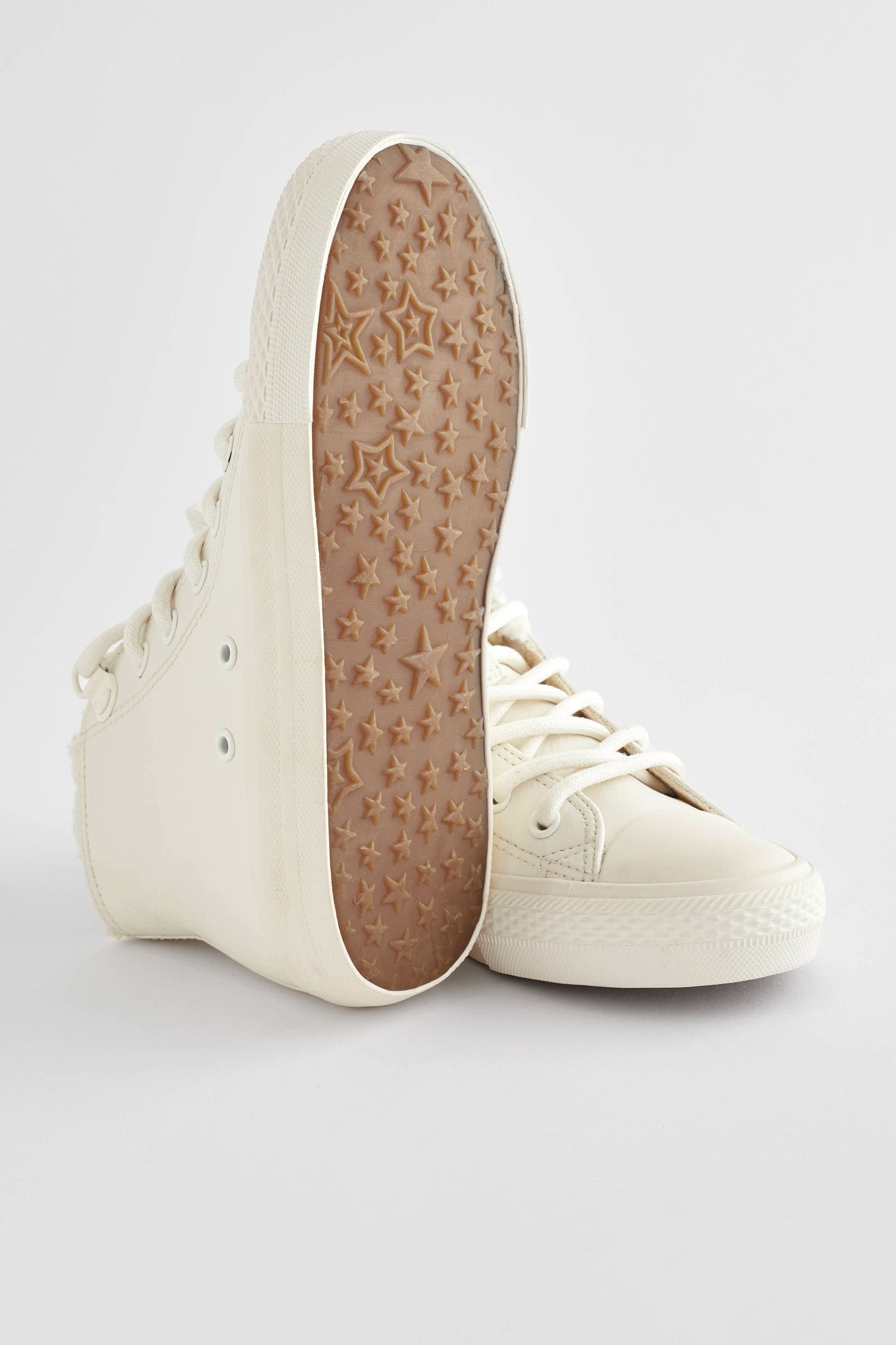 White Faux Fur Lined Lace-Up High Top Trainers