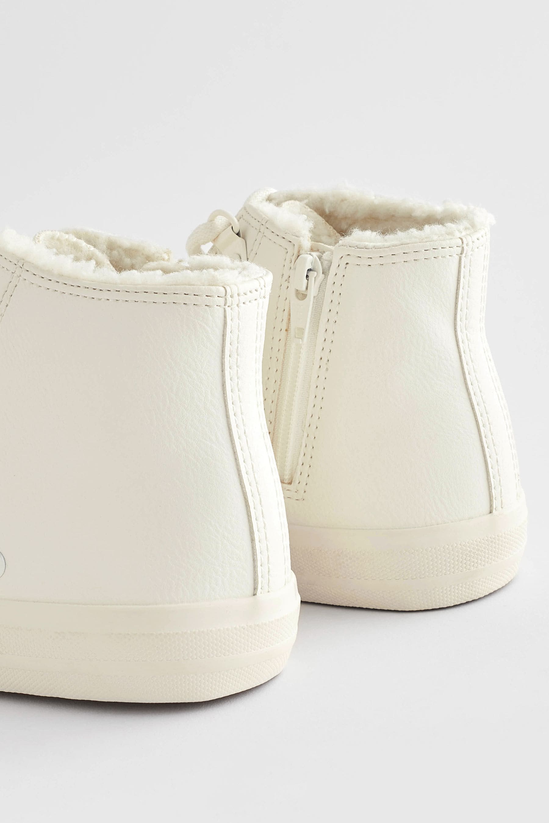 White Faux Fur Lined Lace-Up High Top Trainers