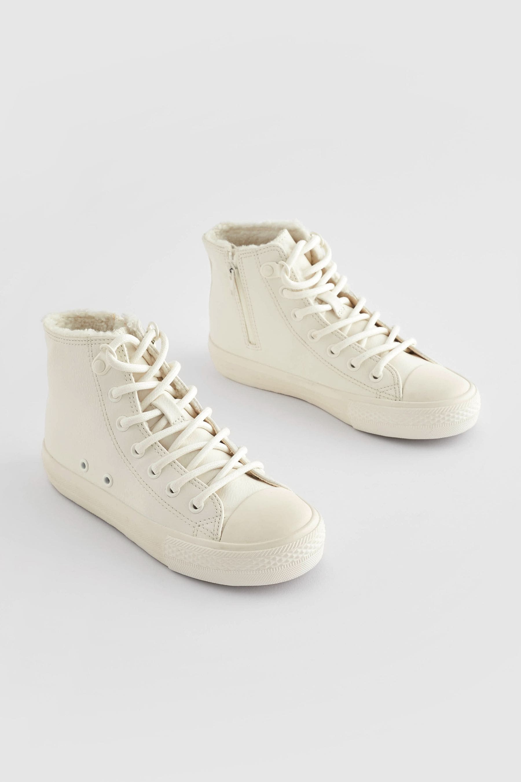 White Faux Fur Lined Lace-Up High Top Trainers